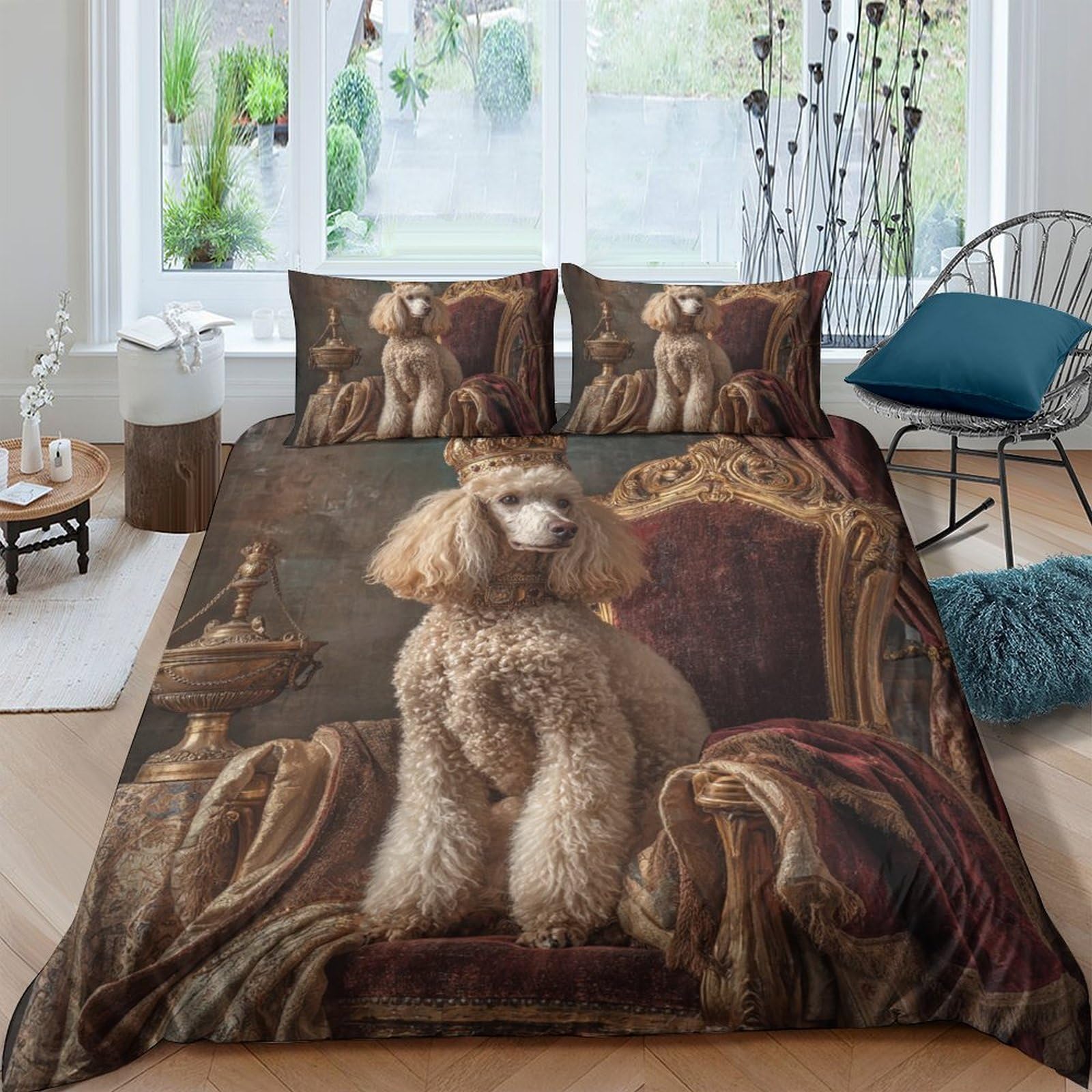 Ctjqhvkz Style-1 3D Printed Baroque Poodle Fitted Sheet Microfiber Soft Washable Vintage Dog Bed Cover For Bedroom Guest Room Decor Single（135X200cm）