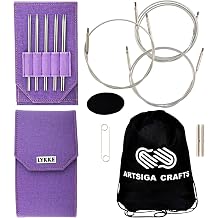 Lykke Flight Lace 5-Inch Interchangeable Circular Knitting Needle Set | Mini US 0, 1, 1.5, 2, 2.5 Purple Case, Stainless Steel, Sharp Points, No-Memory Swivel Cables, Project Bag