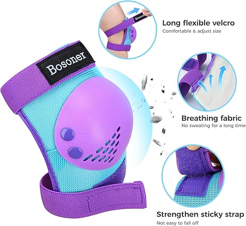 Miniatura 3 de BOSONER Rodilleras para niños y jóvenes, coderas para patines de ruedas, ciclismo, BMX, bicicleta, patinaje, patinaje, deportes