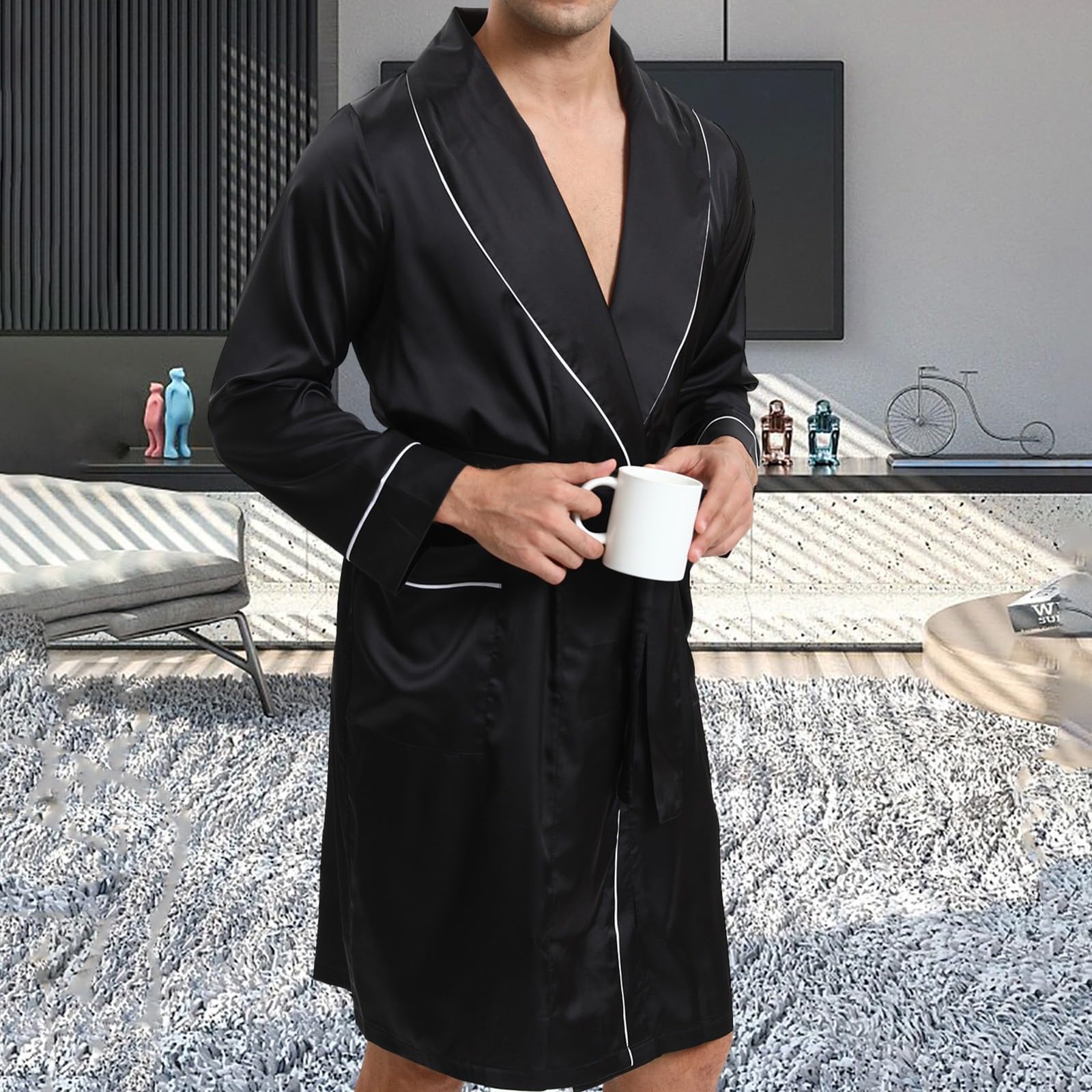 Ensemble de pyjama 2 pièces pour homme - Peignoir court + vêtements de nuit - Kimono d'été - Pyjama sexy et léger - Short court - Léger et doux