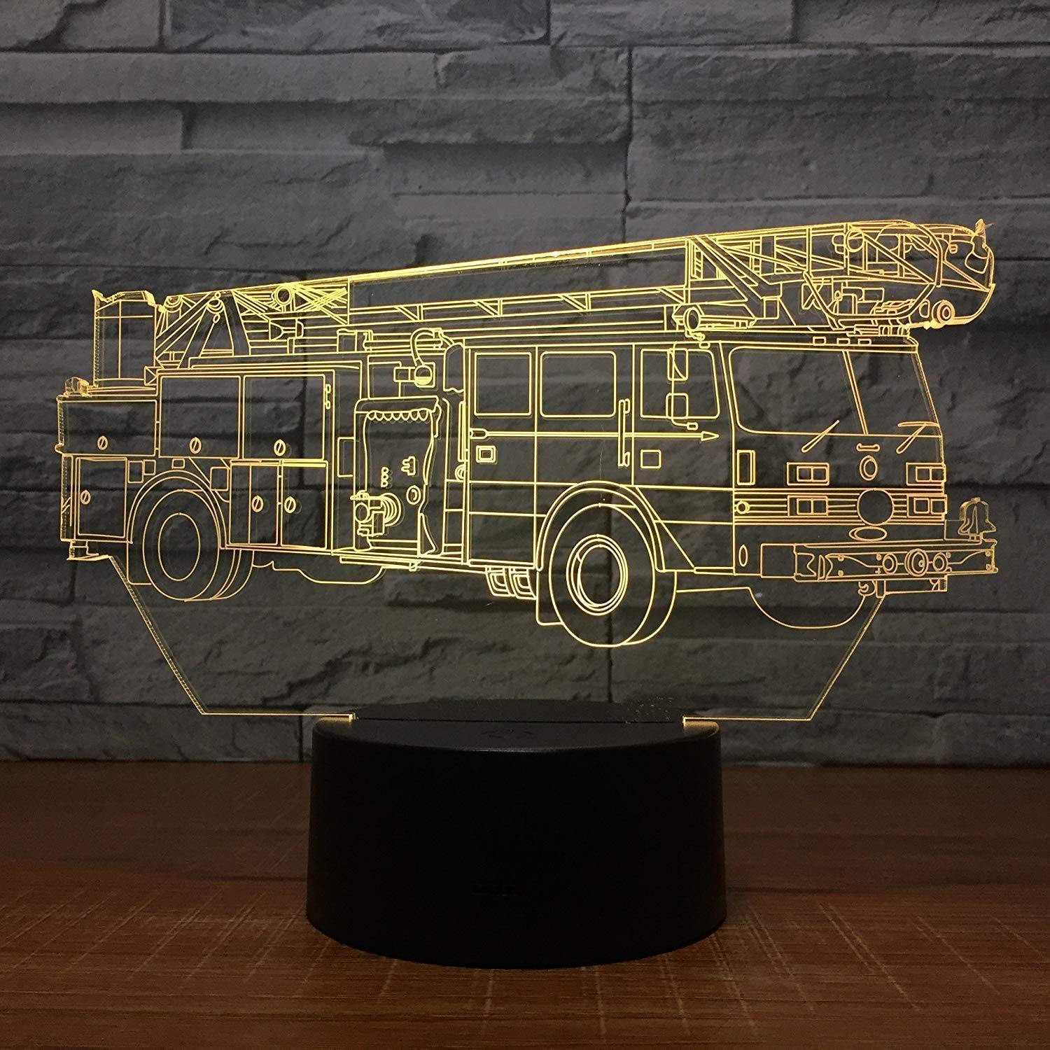 YTDZLTD Illusione Ottica 3D Camion dei Pompieri Luce Notturna 16 Colori Mutevoli Telecomando USB Potere Toccare Cambiare Arredamento Lampada LED Lampada da Tavolo Bambini Brithday Natale Regalo