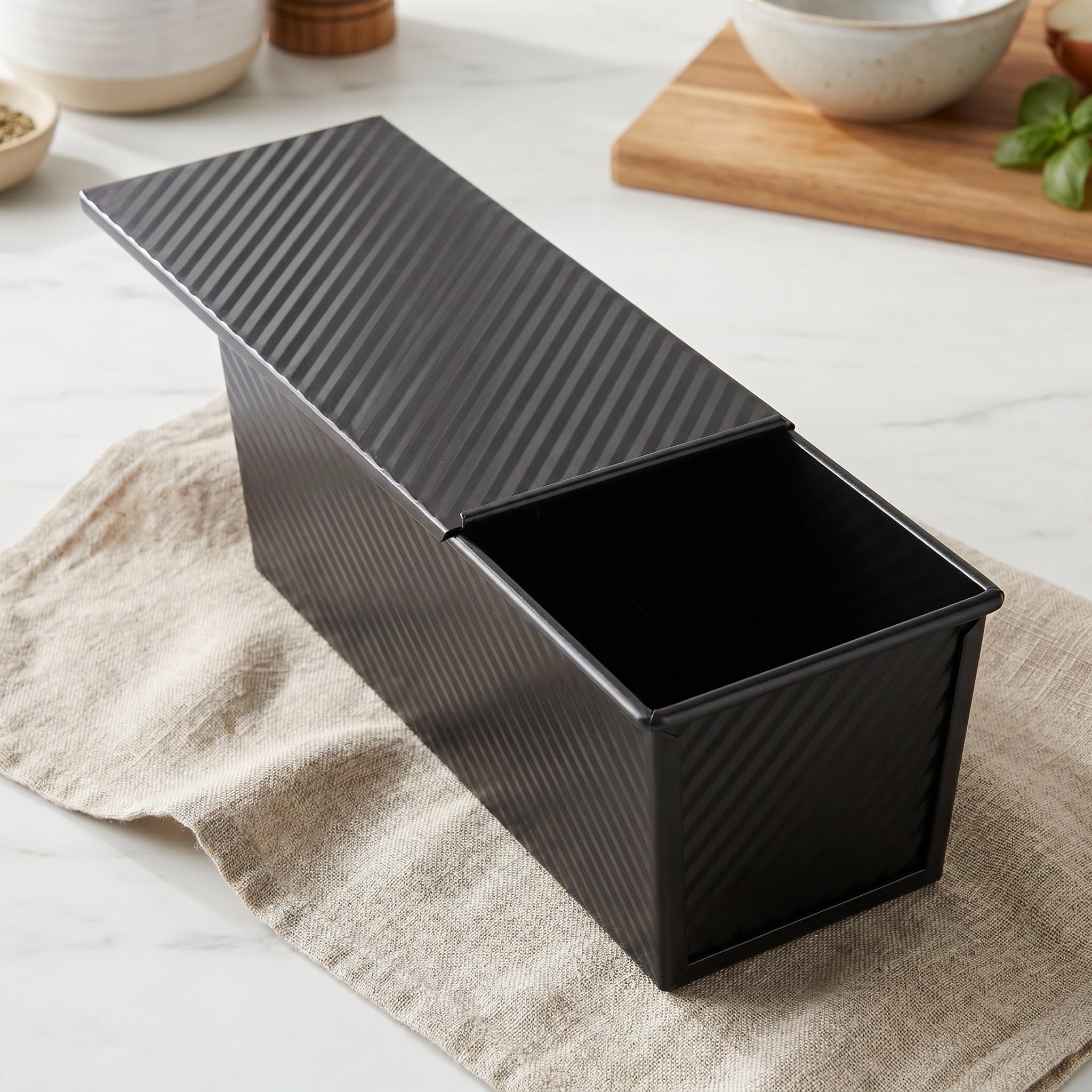 Moule à Toast Rectangulaire avec Couvercle, Acier au Carbone, Noir