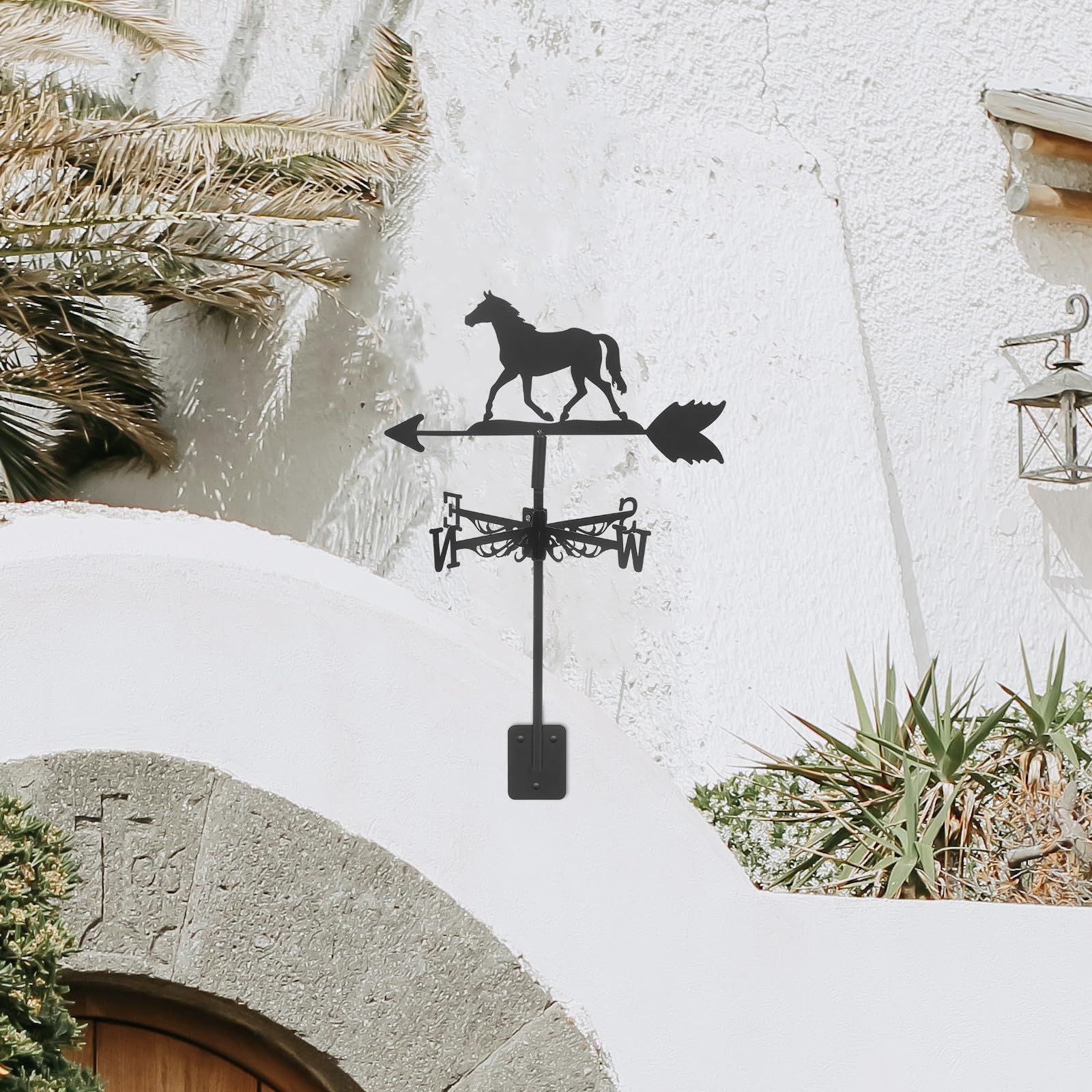 Girouette Cheval en Fer Noir pour Décoration de Jardin Piquet Métallique Rétro, Installation Facile pour Indicateur de Direction du Vent en Extérieur