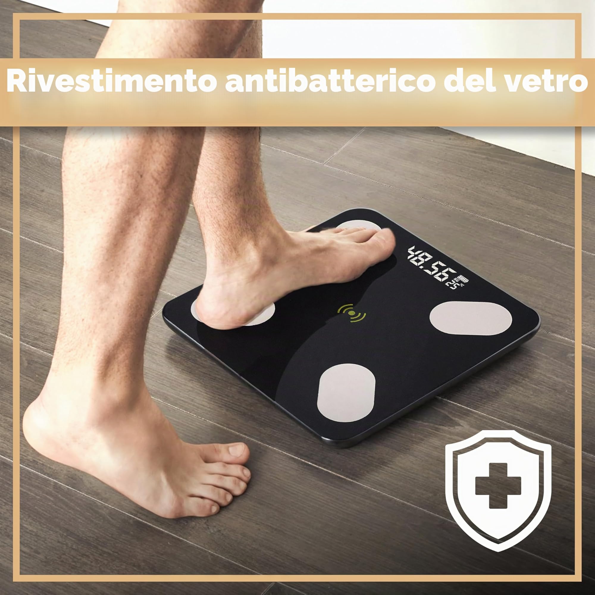 Retoo Bilancia Pesapersone digitale Bluetooth per il grasso corporeo con bilancia analisi del corpo, in vetro temperato, con App iOS e Android, bilancia intelligente per massa muscolare