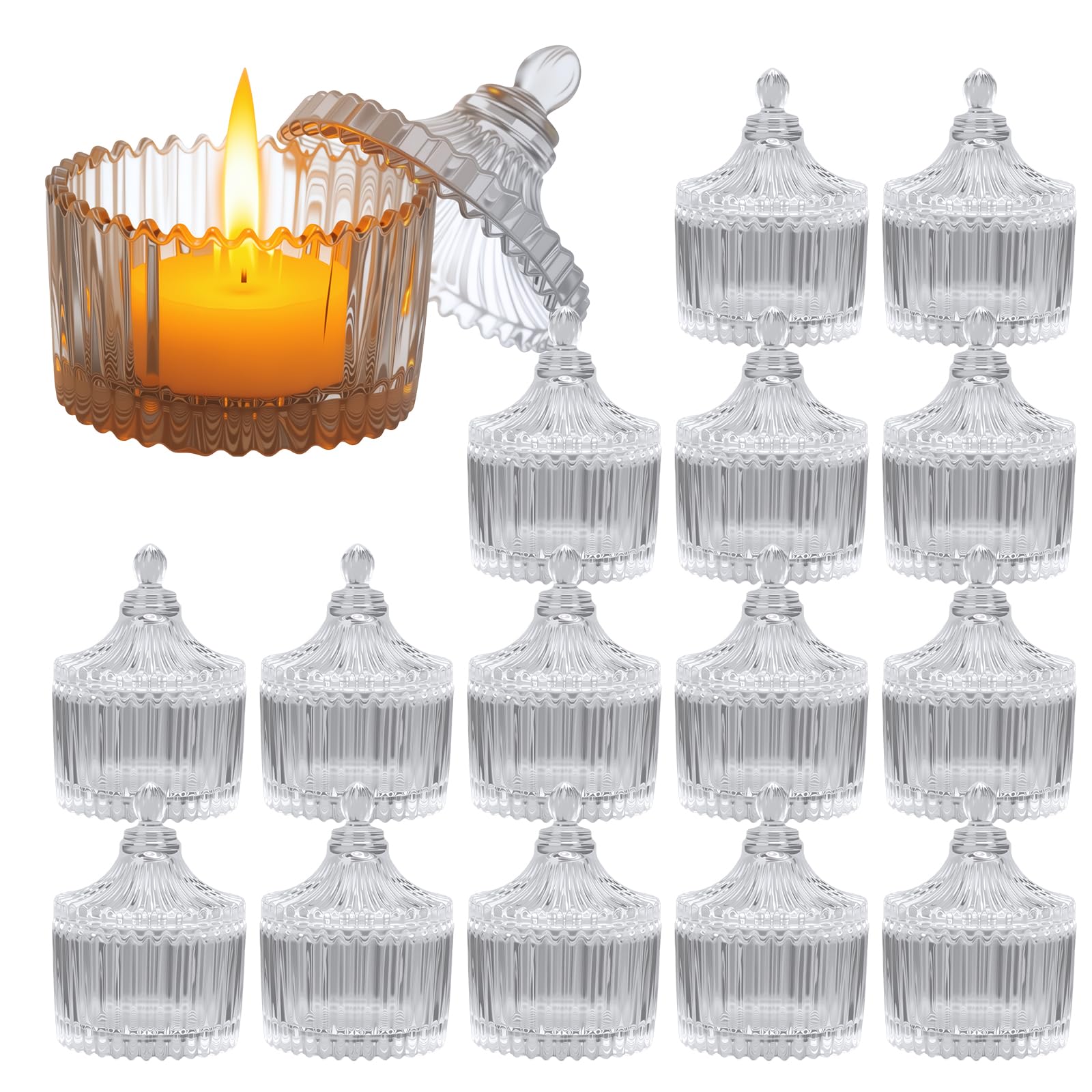 16 portavelas de té, portavelas de cristal con tapa, tarros pequeños transparentes, mini portavelas, decoración del hogar y boda, fiesta de cumpleaños