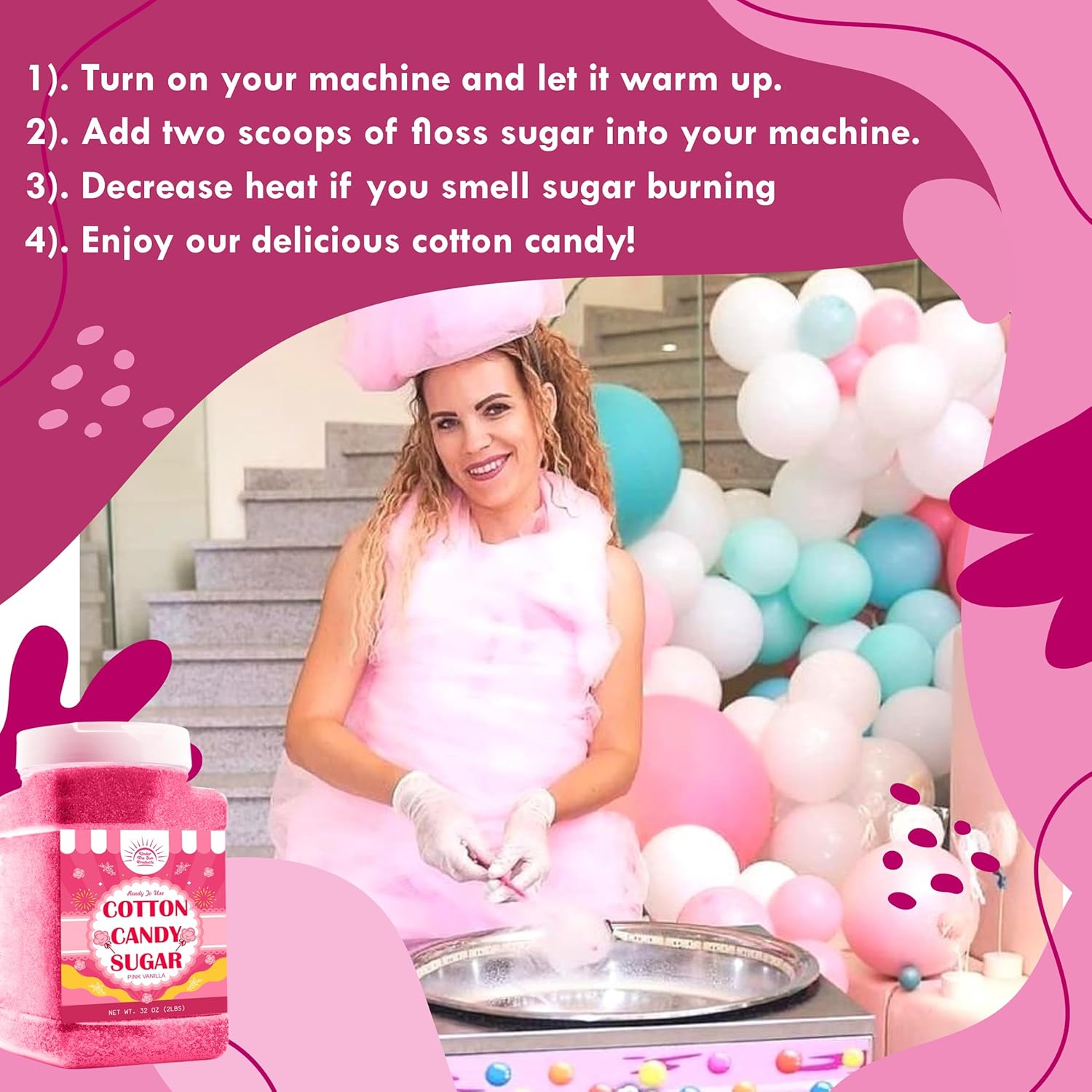 Cotton Candy Floss Sugar – Pink Vanilla & Blue Raspberry (2 Pack, 2 lb Each) | Premium Spun Sugar for Cotton Candy Machines | Perfect for Parties, Events & Home Use (2 Pack – 2 lb Jars)