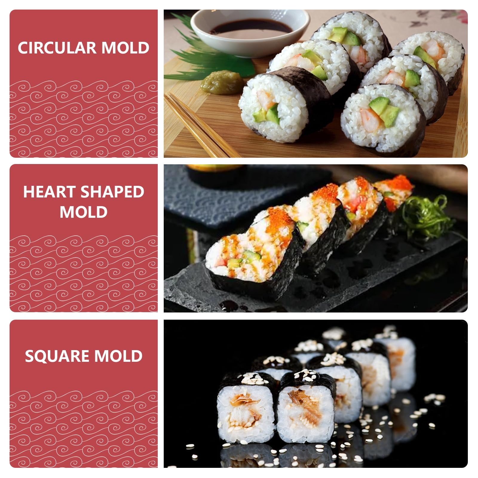 HI NINGER Sushi Maker Kit Completo, 20 Pezzi Set per adatto ai principianti da preparare da soli, con stampo per polpette di riso, coltello, tappetino, bacchette, bset completo Piatti da sushi(rosa)