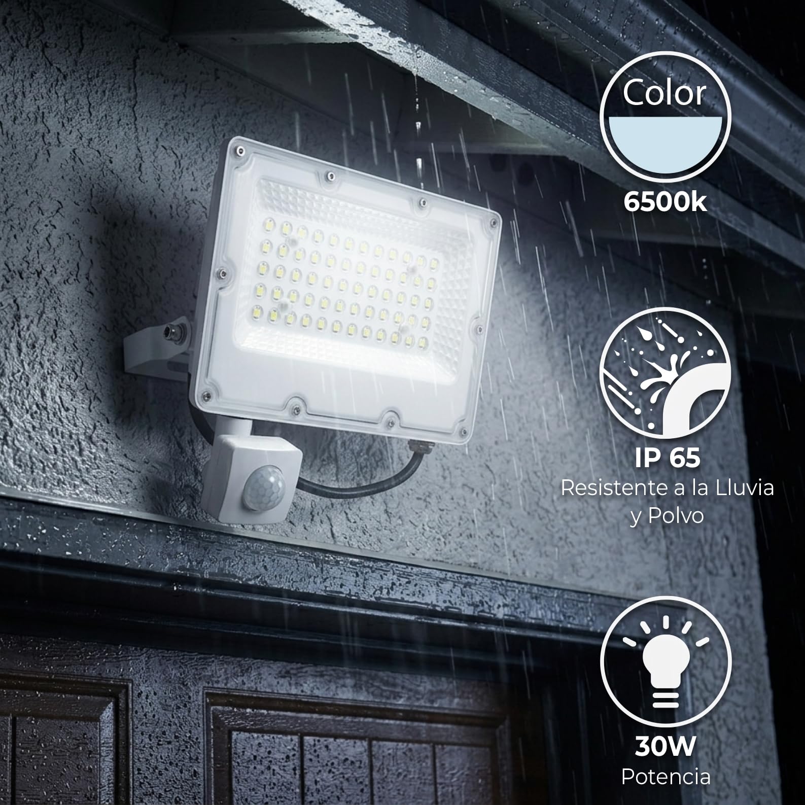 LED ATOMANT 5x Foco Proyector LED 30W con Sensor de Movimiento 6500K IP65 | 4200 Lumenes