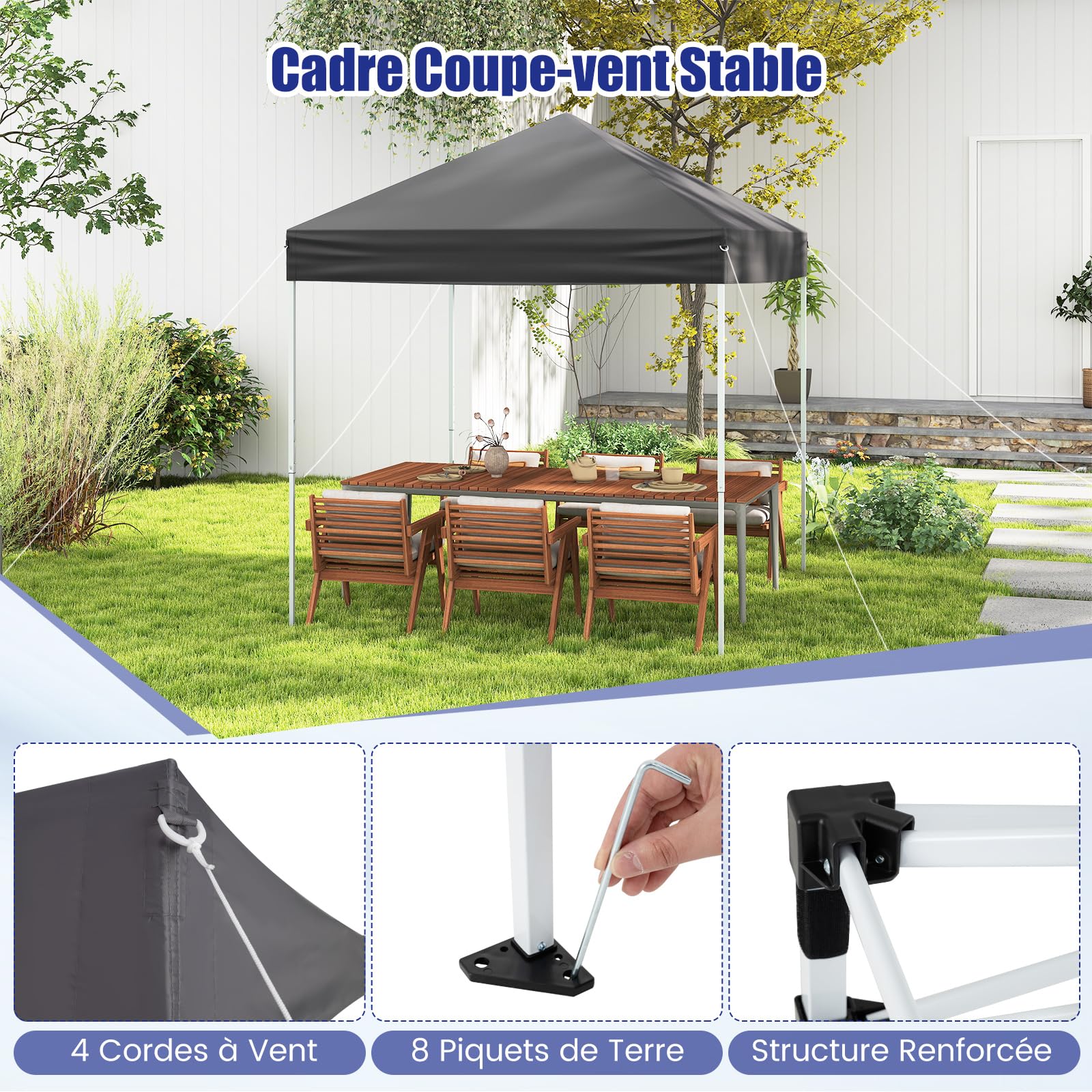 RELAX4LIFE Tonnelle Pliante 2x2 M Pop-up, Barnum Pliant Facile à Monter pour Camping/Jardin/Terrasse, Gazebo 2x2 avec Sac de Transport, Hauteur Réglable, Piquets & Cordes Inclus, Gris