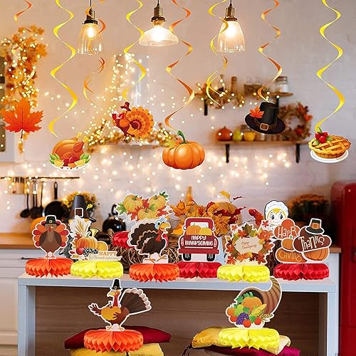 Miniatura 4 de Centro de mesa de nido de abeja de Acción de Gracias, 9 piezas, pavo, panal, calabaza, panal de abeja de Acción de Gracias, centro de mesa para