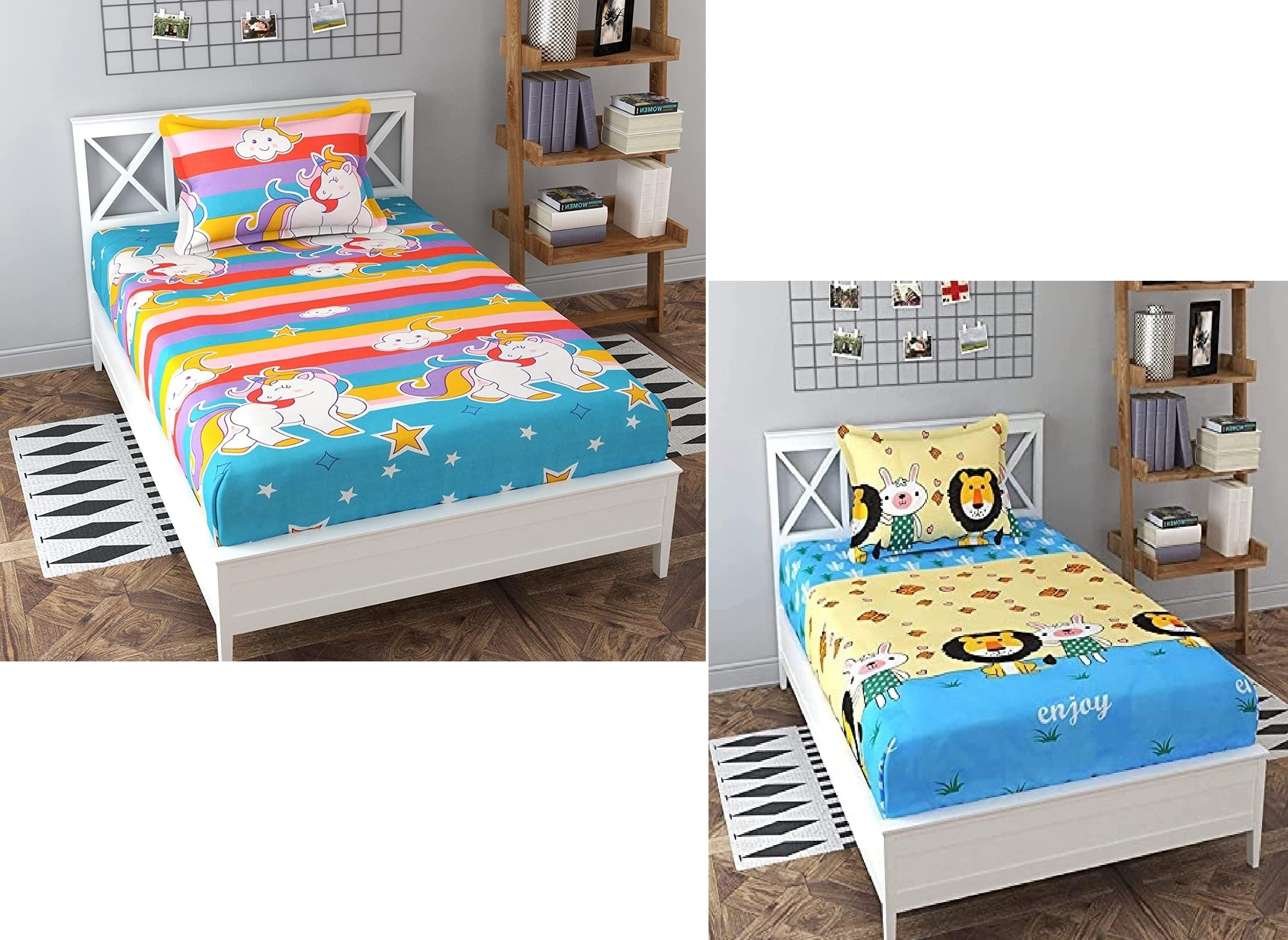 VHD 210 Tc 100% Supersoft Glace Cotton Printed 2 Single Bedsheet with 2 Pillow Covers, Kids Bedsheet (60 x 90 Inches) Design_59