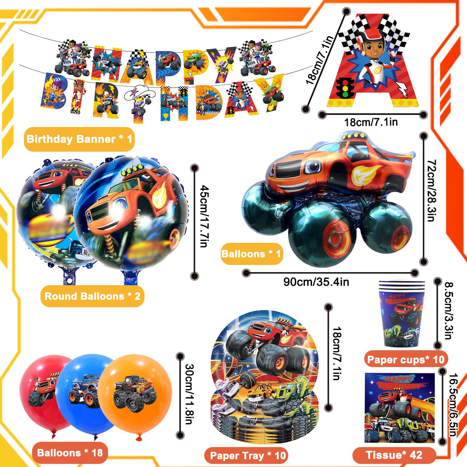 Monster Truck Palloncini, 85 Pezzi Addobbi Compleanno Tema MonSter Truck, Stoviglie Compleanno Monster Tr-uck, Monster Tru-ck Stoviglie, Set di Stoviglie per Feste di Compleanno Monster Tr-uck