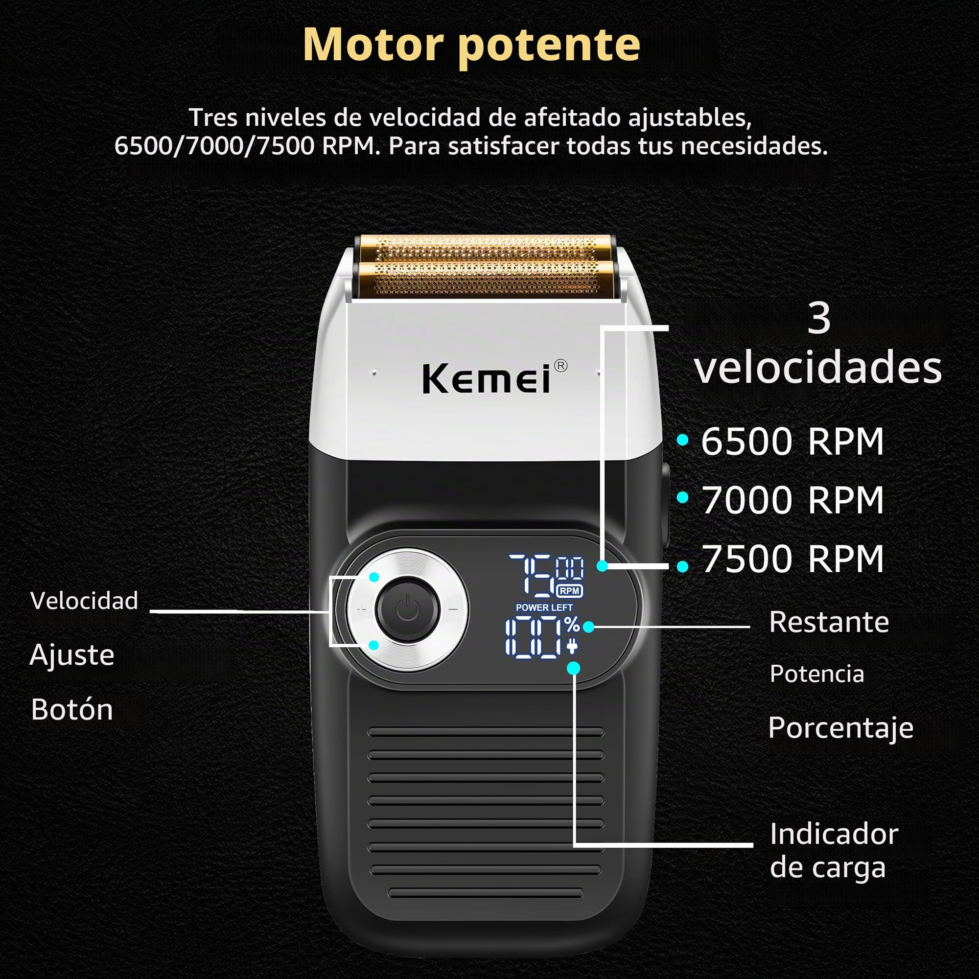 Maquinilla de Afeitar para Pombres KEMEI - Afeitadora de láminas Recargable sin Cable, a Prueba de agua y Lavable, KM-2026