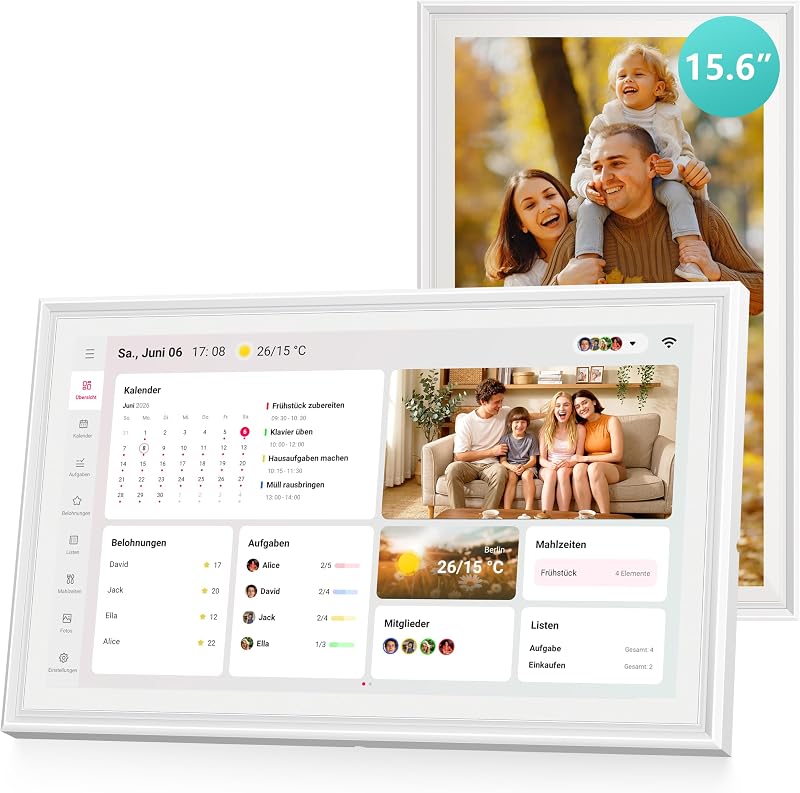 Airzeen 15.6" Digital Calendar, Subscription-Free, Smart Wall Calendar | Customizable Dashboard, Smart Chore Chart, Calendar Sync, Meal, Photo Display, Wall/Desk mount, Gifts for Family Schedule