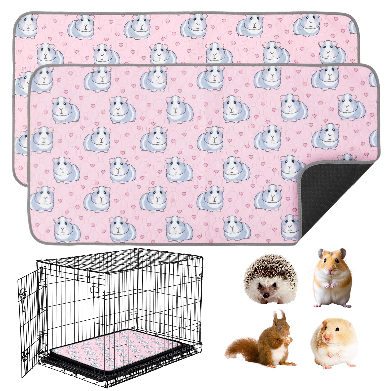 GWCYMYD 2 Pack Guinea Pig Cage Liner, Reusable Washable Guinea Pig Bedding, Absorbent Cotton Rabbit Pee Pads for Rabbit Hedgehog Hamster (120×60 cm, Pink)