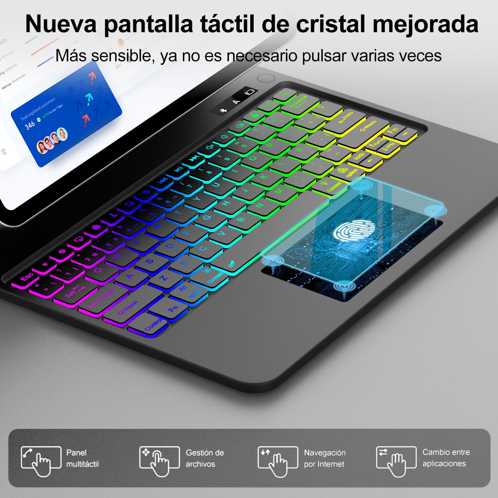 IVEOPPE Teclado Magic para iPad Air 13 Pulgadas (M4 2026/M3 2025/M2 2024) | Funda Keyboard 7 Colores Retroiluminados, Diseño Magnético Flotante con Trackpad para para iPad Pro 12.9 3-6 Gen, Negro