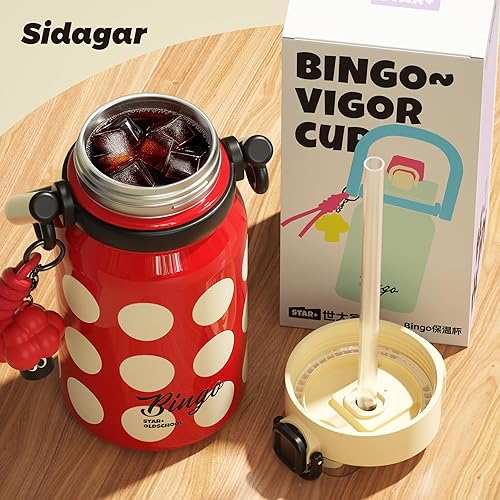 Miniatura 4 de Botella de agua aislada de 32 onzas para mujer con popote y asa, vaso de acero inoxidable de grado médico 316L, a prueba de fugas, elegante frasco