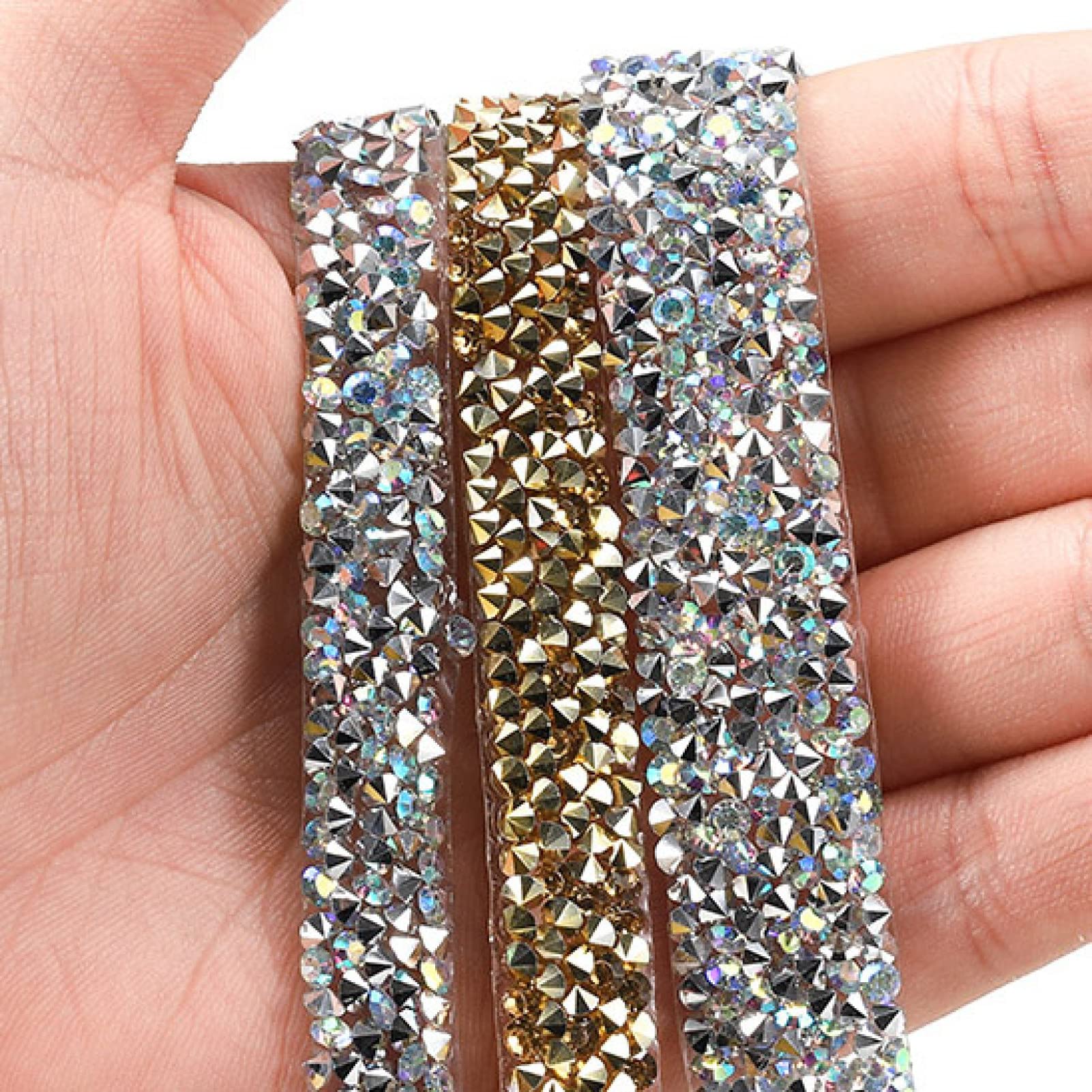 ACiyD Yard Hinestones Trim Multi-Size Buntes Band mit auf Applikation glänzendem Kristall-Strassband für DIY-Schmuck (Color : Gold, Size : 1.5cm-1 Yard)