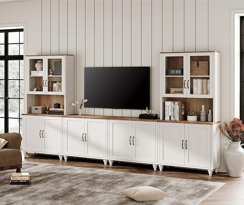 WAMPAT Large TV Stand with Bookshelves for TVs up to 75", White image 2