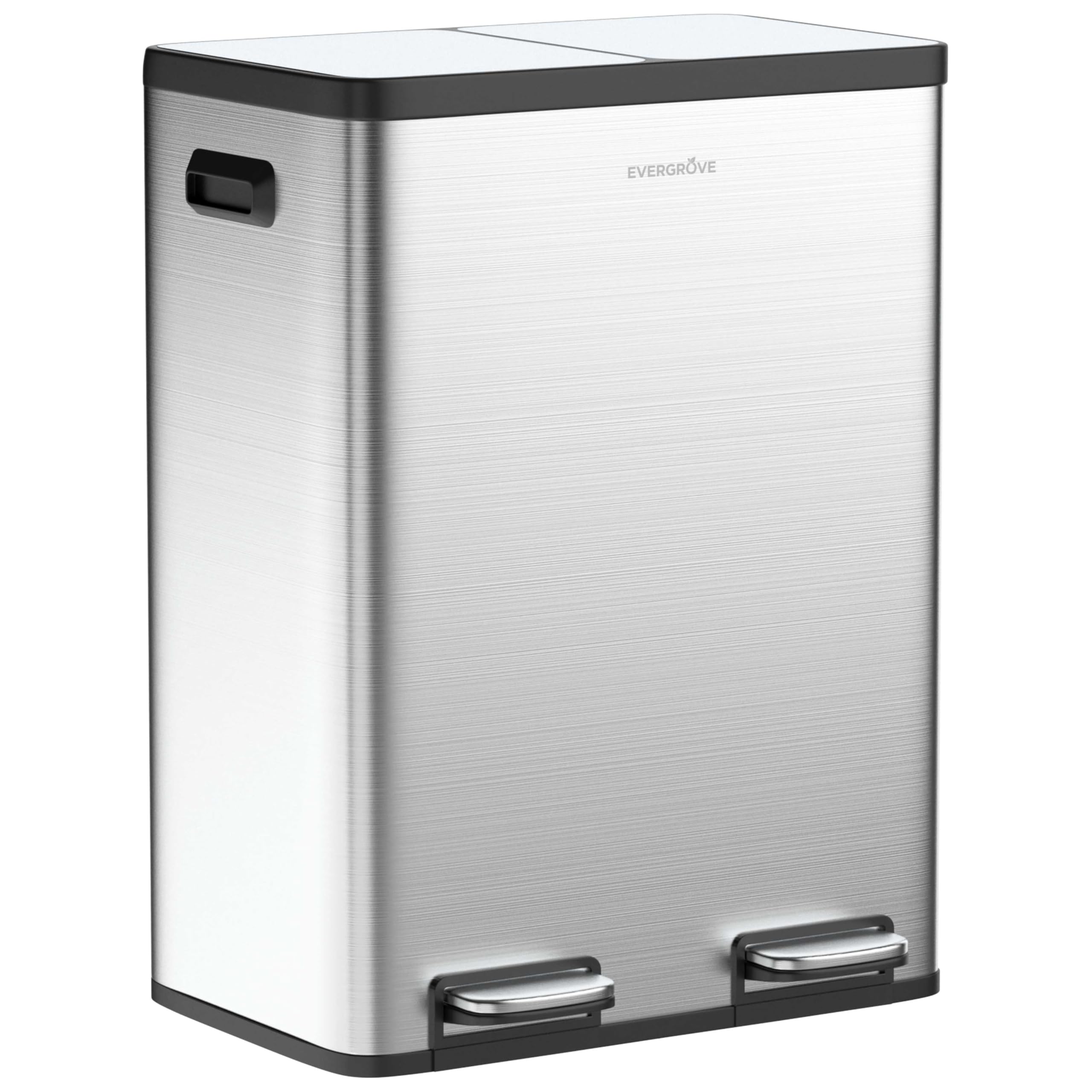 EverGrove 60L Mülltrennsystem, 2x30L, Edelstahl-Deckel (Brushed Silver) | 2 x 30-L-Fächer,Soft-Close-Deckel,Edelstahl-Deckel,Geruchsfilter,Herausnehmbare Inneneimer mit Beutelfixierung