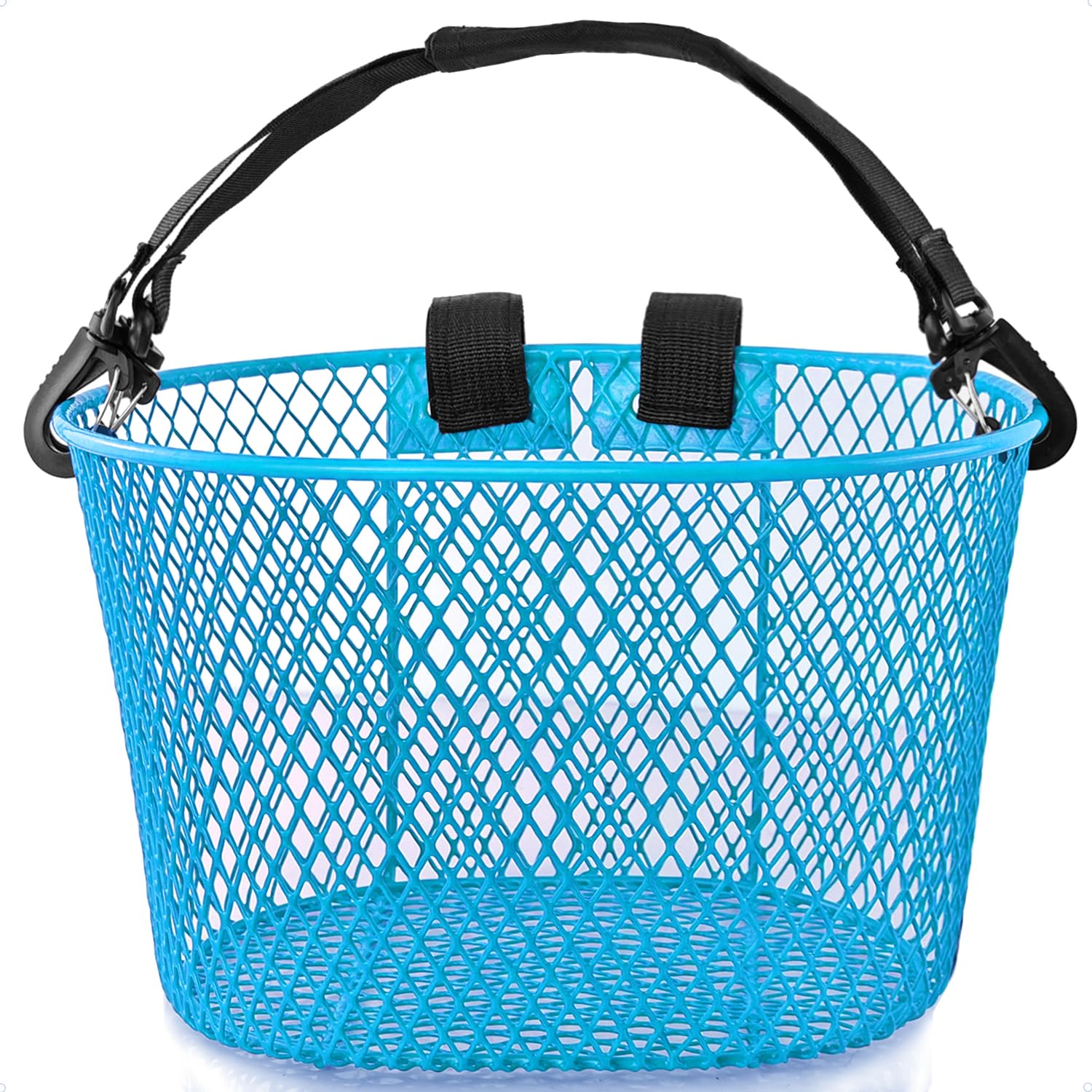 Adult Bike Basket Front, Bicycle Basket for Women, Waterproof Metal Wire Bicycle Basket with Carrying Handle, Suitable for Most Adult Bicycles, Practical Bike Accessories (Light Blue)
