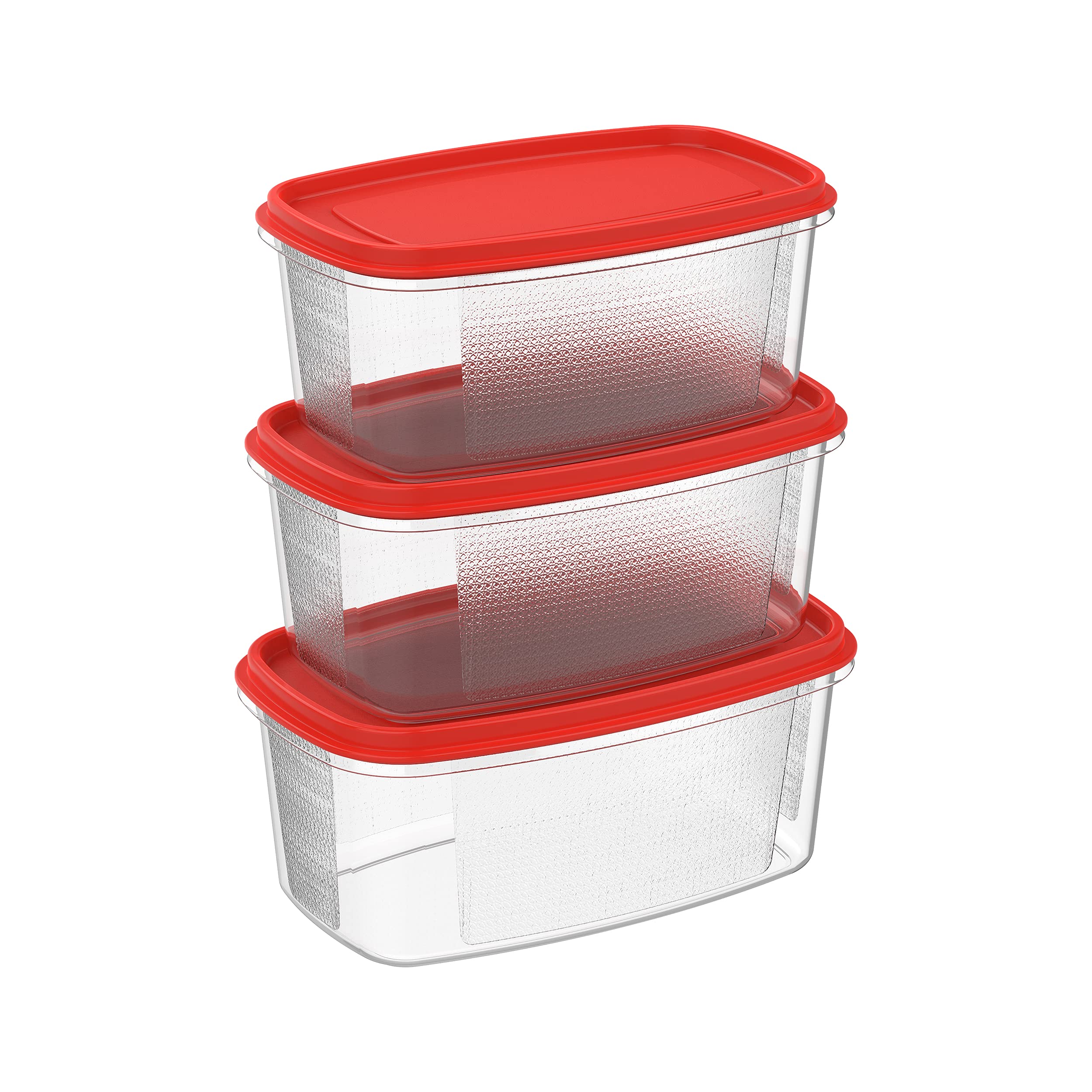 CosmoplastFood Storage Pack Of 750 Ml, 1.5, 2.5, 4L Oval Containers, Red