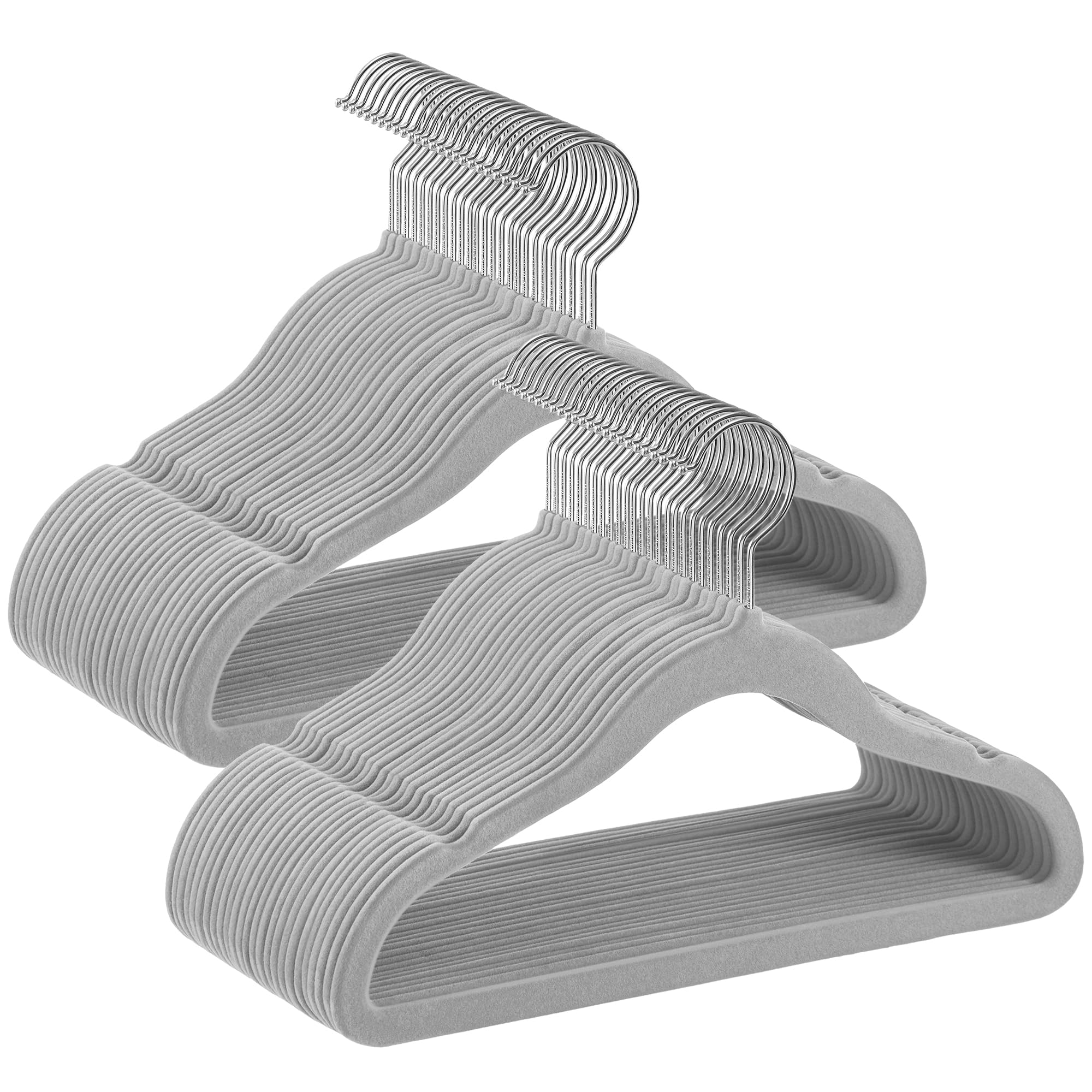 SONGMICS Baby Velvet Hangers - Pack of 50, Silver 360° Swivel Hooks, Space-Saving, Non-Slip Children's Hangers for Wardrobe, Dove Grey