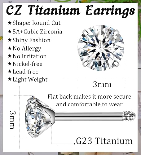 Miniatura 3 de G23 Titanium Earrings 5A+Cubic Zirconia Flat Back Stud Earrings 14K Gold Hypoallergenic Nap Earrings 2-5MM Tiny Handmade Cartilage Stud Earrings for