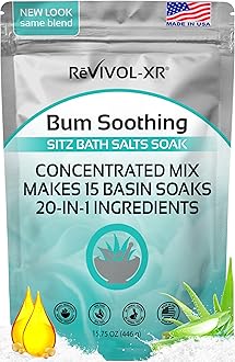 Sitz Bath for Hemorrhoids Soothing 20-in-1 Salts Mix + E Oils, 15 Soaks Concentrate for Toilet Seat Basin – Comfort Relief, Made in USA with Premium Natural Ingredients Including Aloe & Epsom Salts