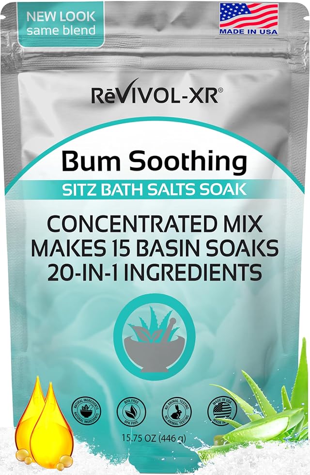 Sitz Bath for Hemorrhoids Soothing 20-in-1 Salts Mix E Oils 15 Soaks Concentrate for Toilet Seat Basin Comfort