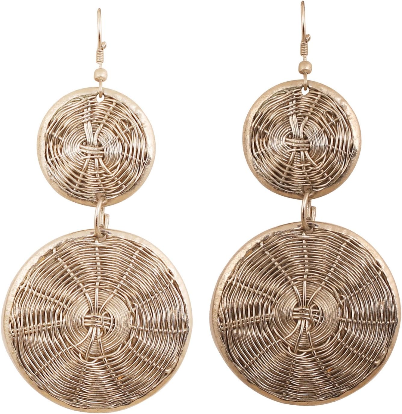Touchstone Orecchini Indiani Bollywood | Esagoni Intrecciati Fatti A Mano | Oro, Argento E Rame | Lunghi 5 Cm | Gioielli Etnici