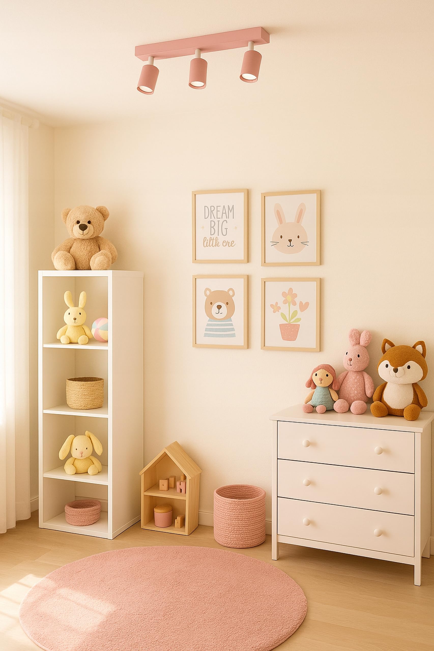 FKL DESIGN Home Deco Deckenlampe Deckenleuchte Kinderleuchte Kinderlampe 3-flammig GU10 Verstellbar Lampenschirm Lampe aus Serie (N975-BZ3-R)