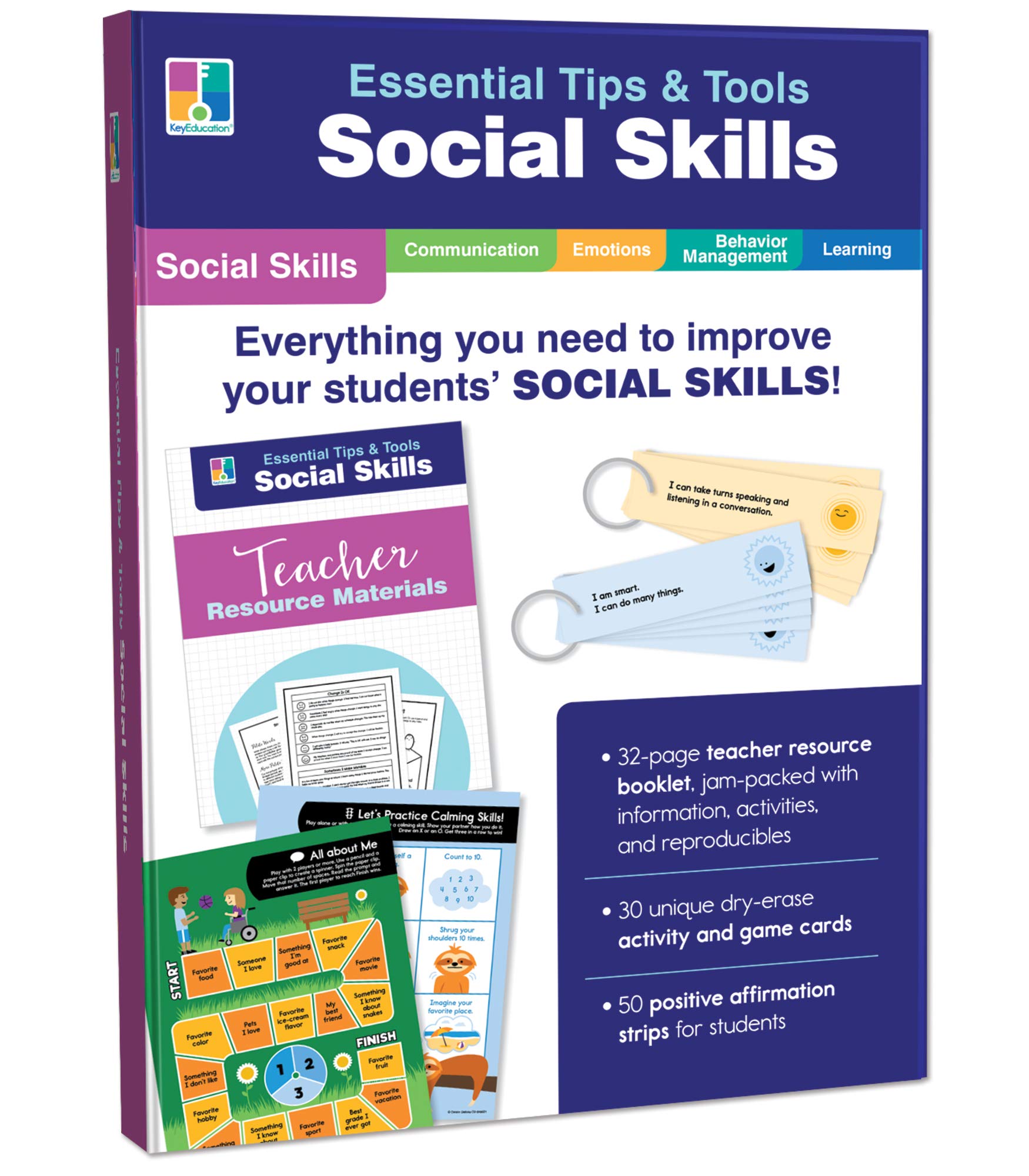 Essential Tips & Tools: Social Skills Classroom Resources, Behavior Management Flash Cards, Positive Affirmation Strips, Resource Guide Book, For Special Learners of All Grade Levels, PreK+ (81 pc)
