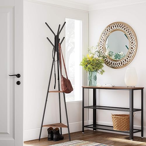 Miniatura 2 de VASAGLE Perchero Independiente, Perchero Perchero, Hall Tree con 2 Estantes, para Ropa, Sombrero, Bolsa, Estilo Industrial, Marrón Avellana y Negro