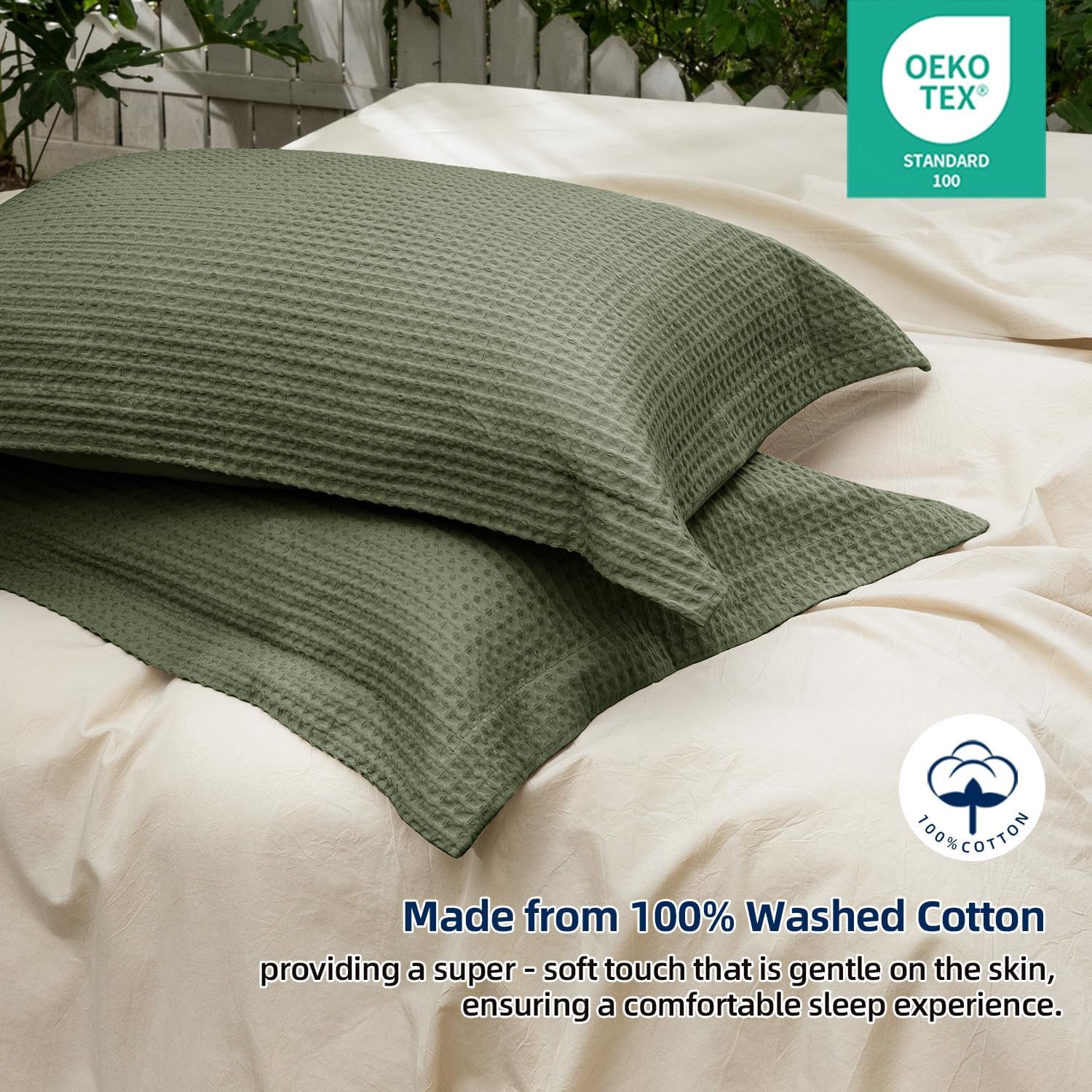 CHUFFED 100% Cotton Waffle Weave Pillowcases 2 Pack Standard Size, 20x26 Inches Ultra Soft & Breathable Pillow Shams - Skin-Friendly Decorative Luxury Pillow Covers Without Insert, Olive Green