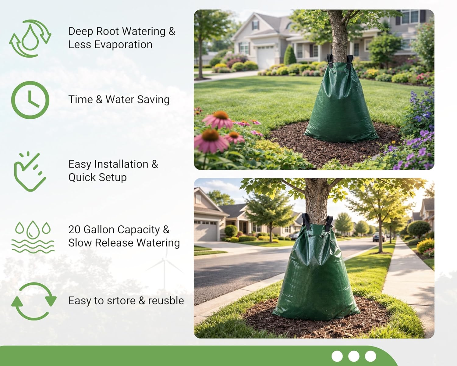 DS. DISTINCTIVE STYLE 3 Pack Tree Watering Bag 20 Gallon Slow Release PVC Drip Irrigation for Trees Reusable Watering System