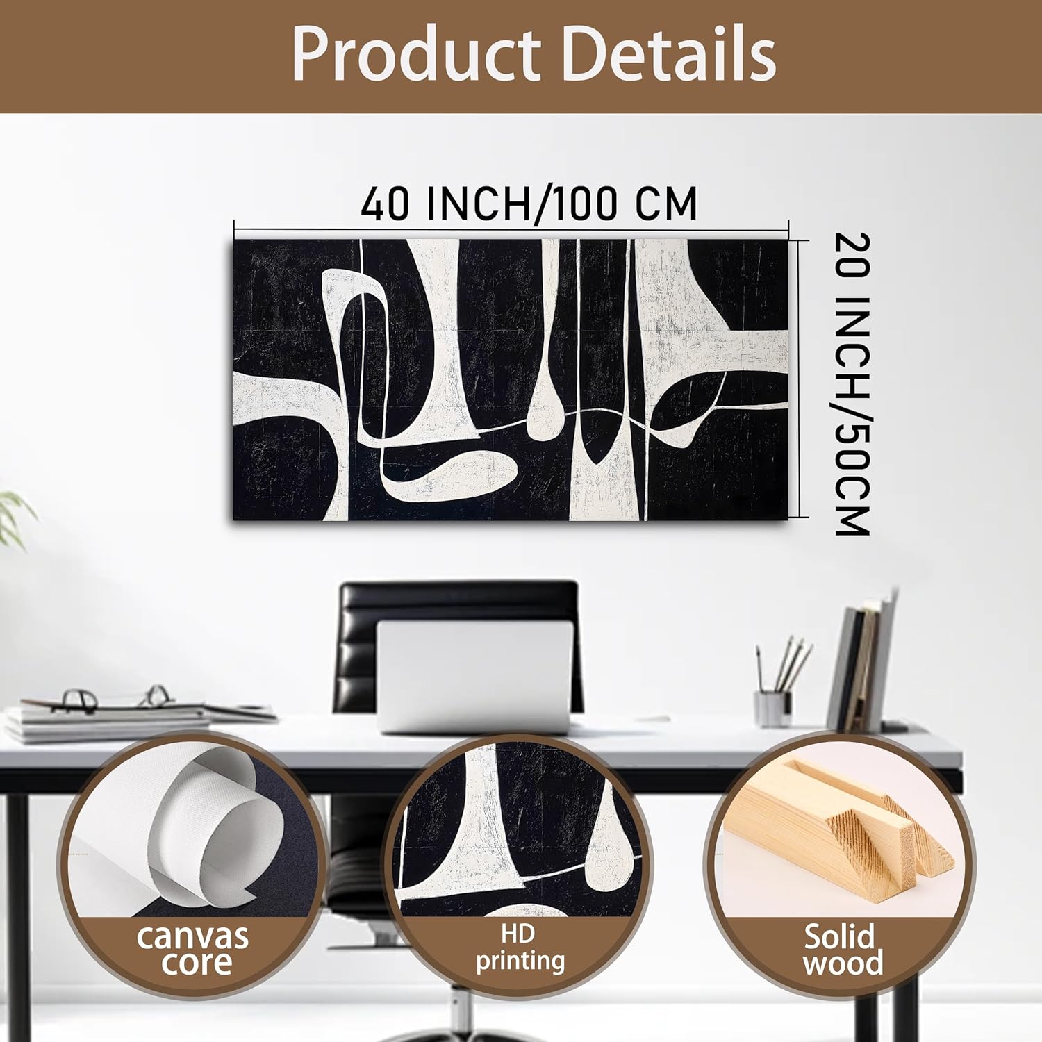 Tarfupth Black and White Abstract Wall Art for Living Room Minimalist Line Large Canvas Artwork for Bedroom Home Office Wall Decor Modern Canvas Prints 20"x40"