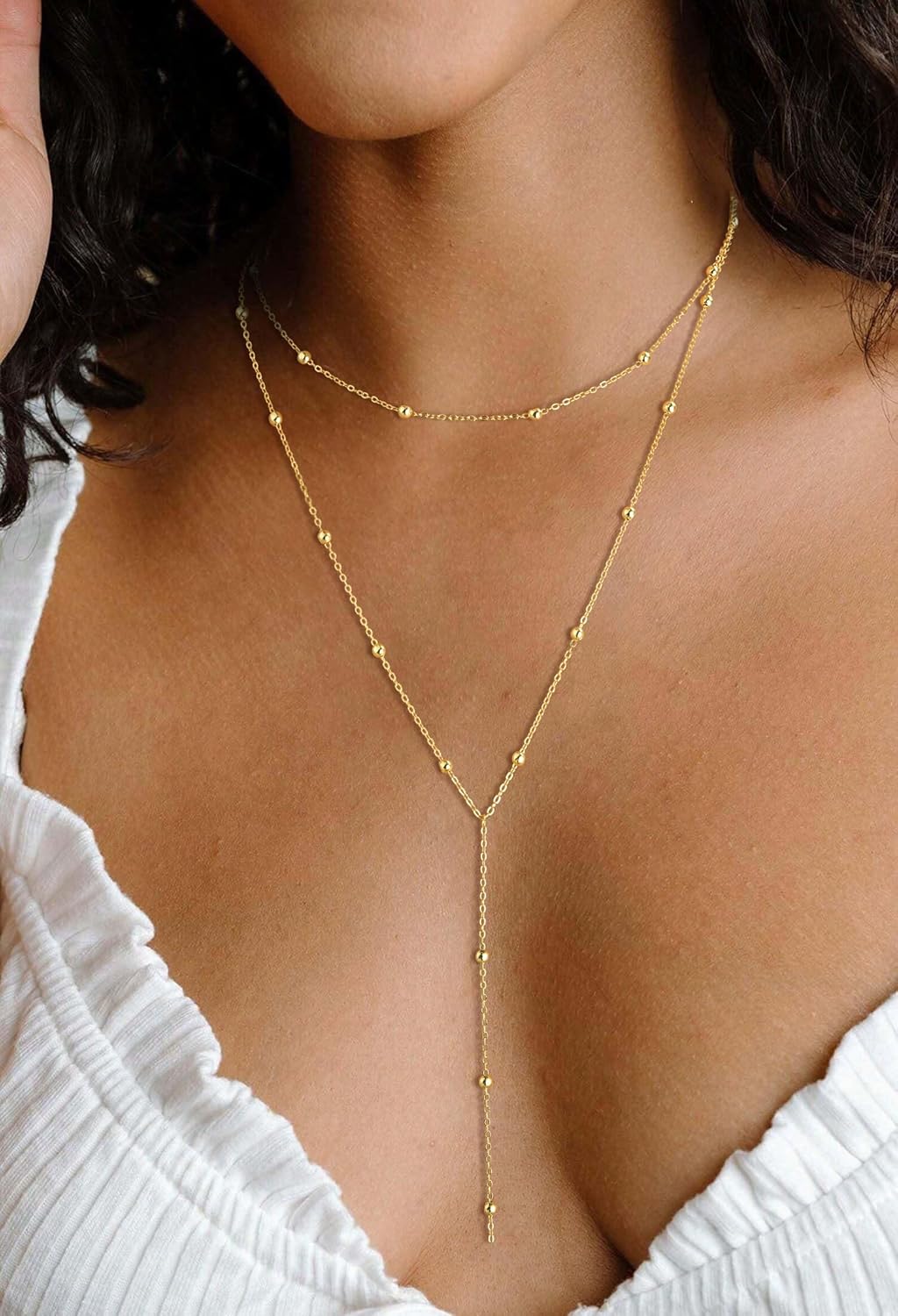 Lariat Necklace for Women, Dainty Long Necklaces, 14k Gold/Silver Plated Y-Shaped Drop Chain Necklace, Simple Layered Necklaces, Trendy Jewelry Valentines Day Gifts for Her - Image 2