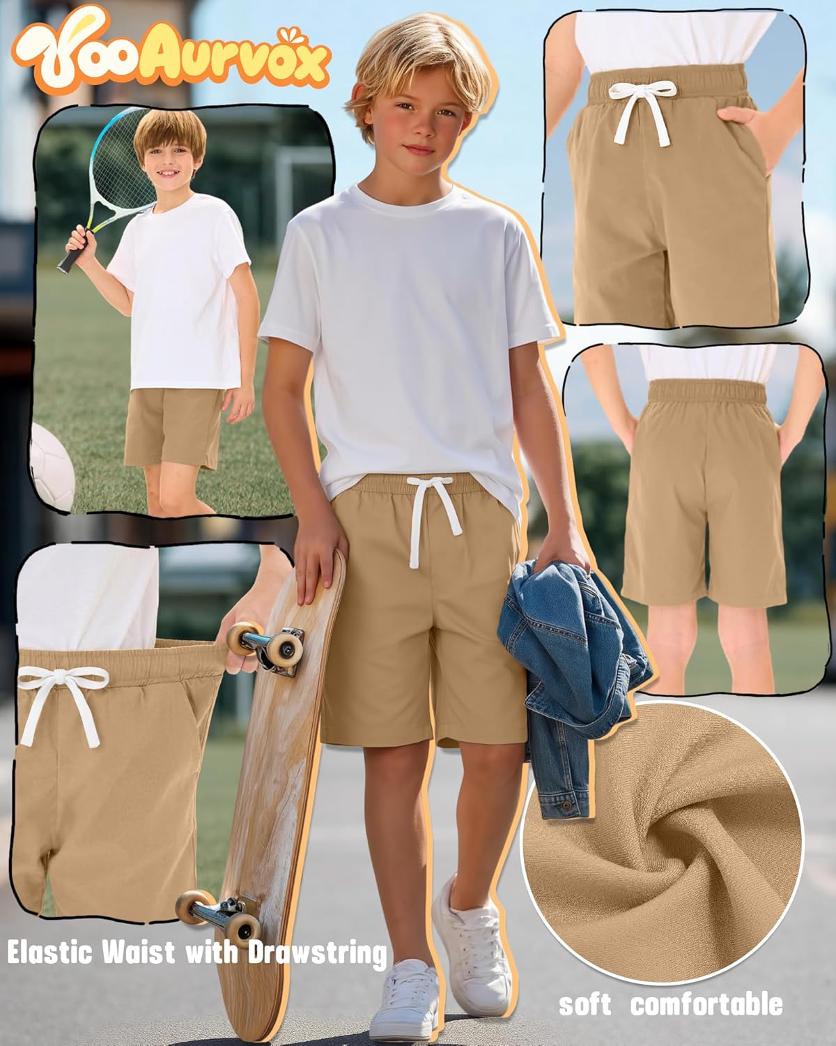 3 Pack Boys Shorts Boys Uniform Shorts School Teen Drawstring Athletic Kids Casual Clothes with Pockets 6-16 Years