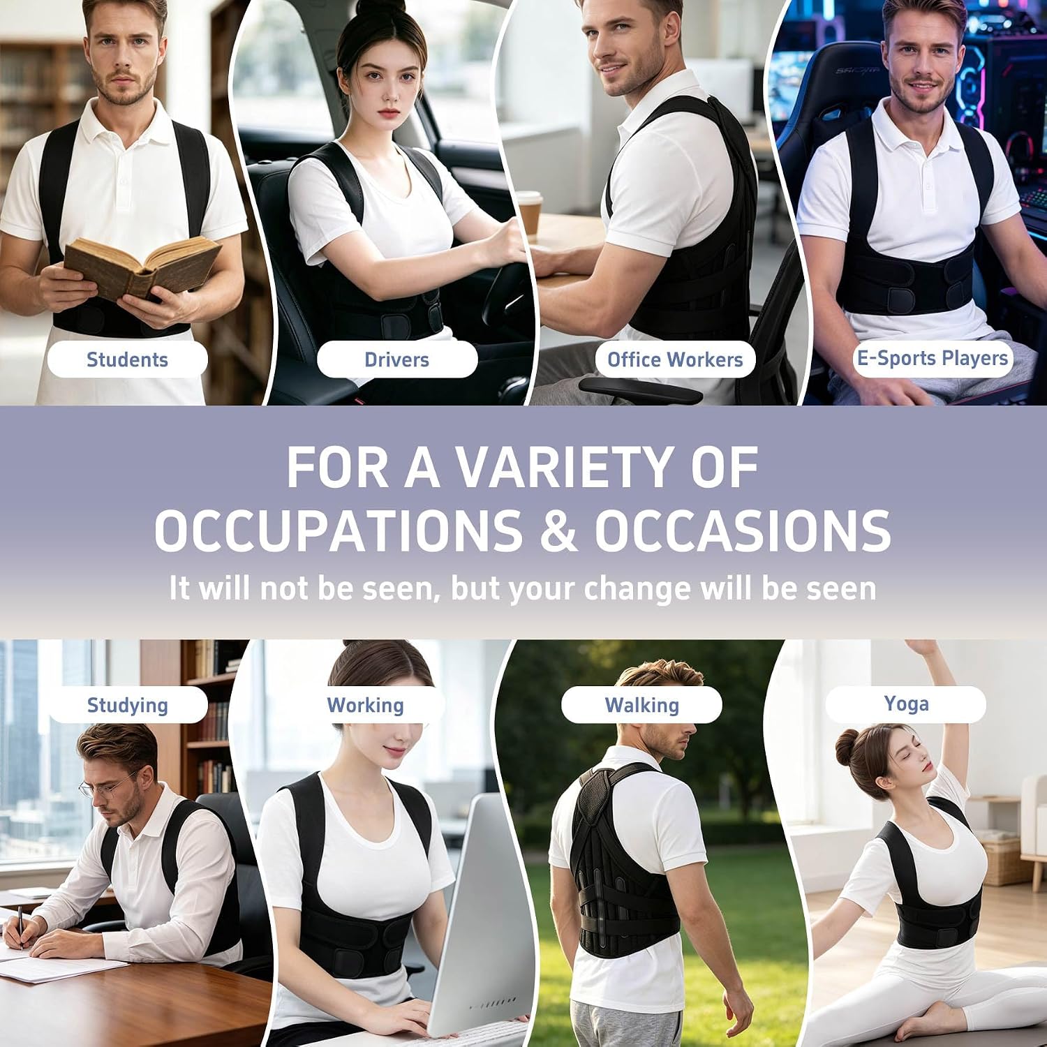 Posture Corrector for Women and Men, Full Back Brace Posture Support, Adjustable Shoulder Straightener, Breathable Back Straightener for Upper Back, Lower Back and Waist Support Black, XX-Large