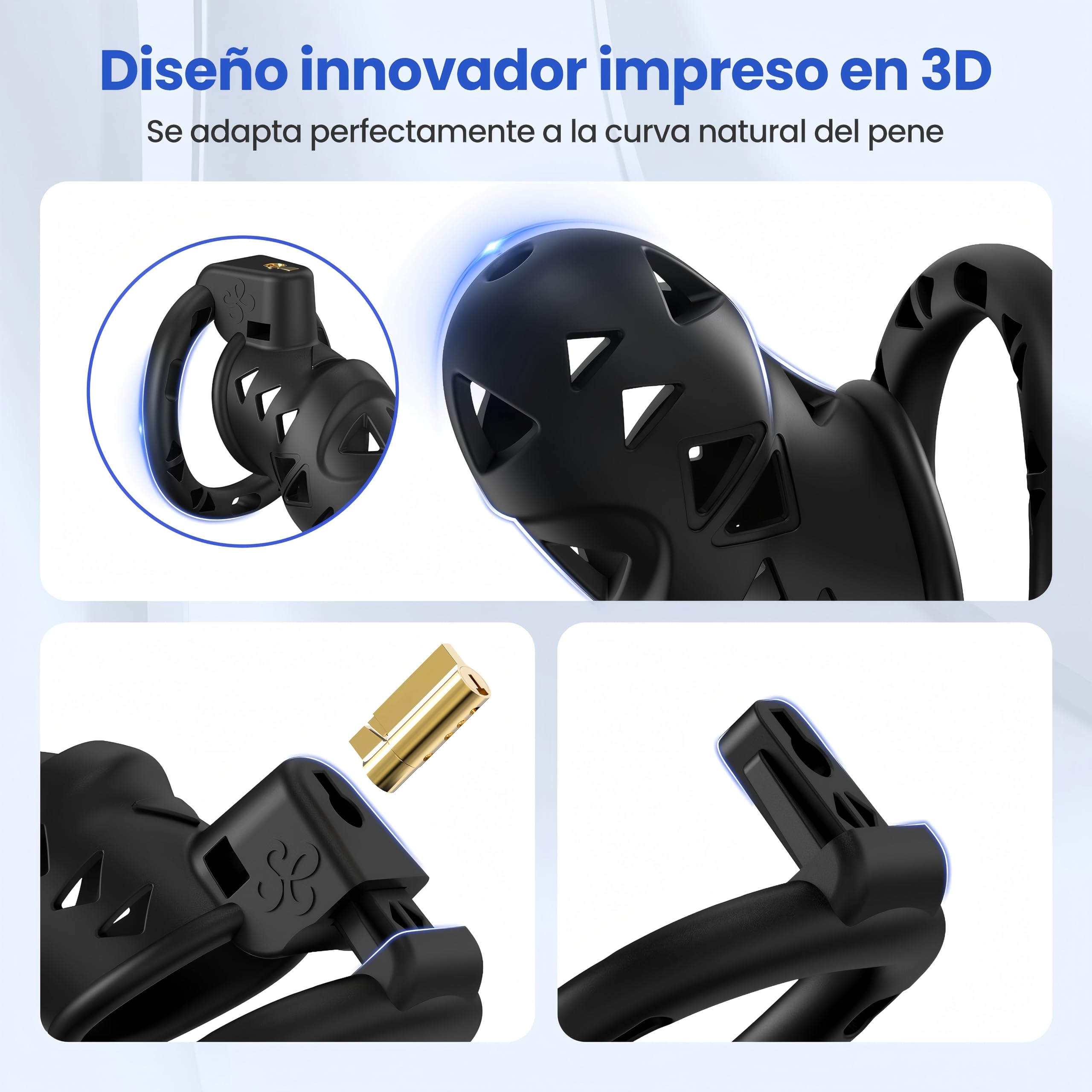 Juguetes Sexuales para Hombres y Parejas Jaula de Castidad Con Tapón, Arnés Ajustable y Cinturón de Castidad con 3 Anillos de Tamaño y Accesorios de Bondage BDSM