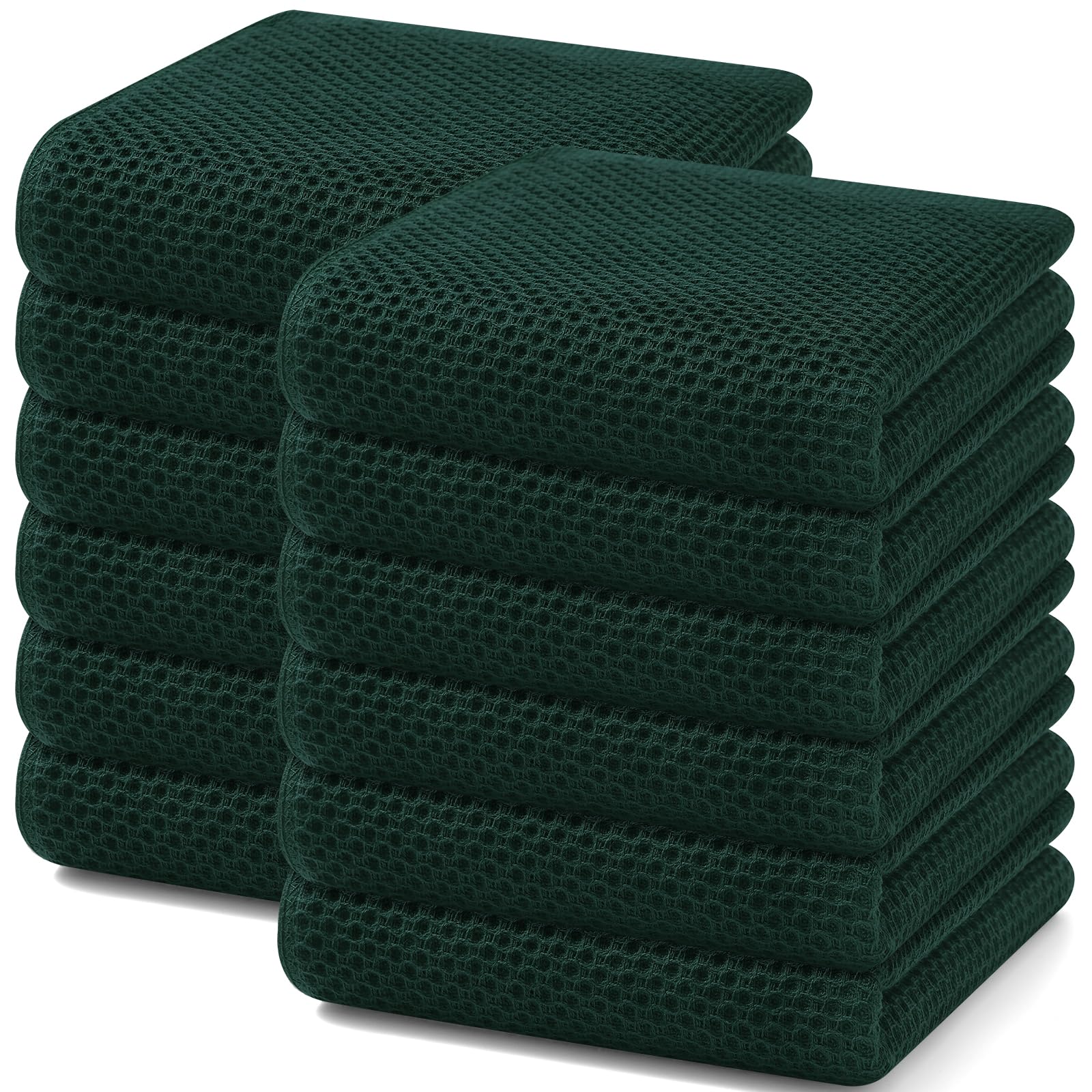 Homaxy 100% Cotton Waffle Weave Kitchen Dish Towels 12-Pack, Blackish Green