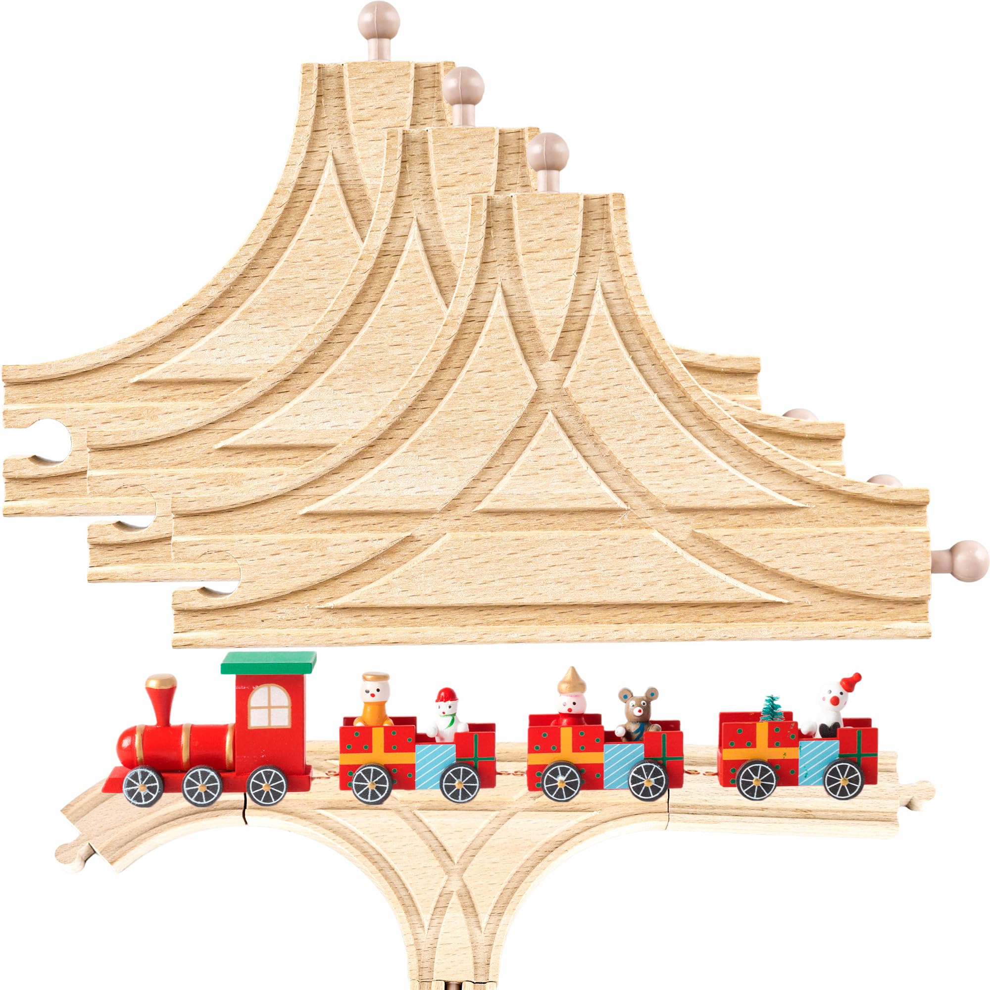 4 Pack Wooden T Train Track Train Wood Track Accessories Multi Way Switch Expansion for Most Major Toy Trains Railway Table Activities Games