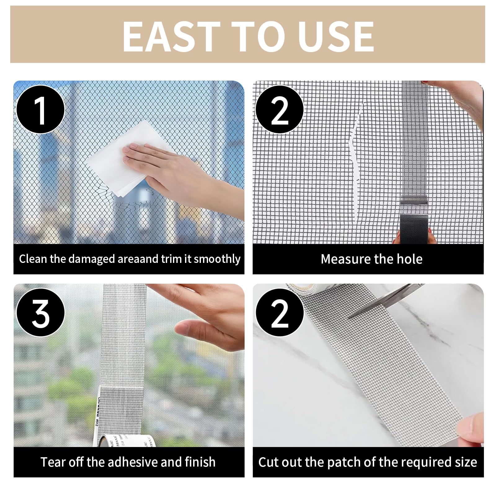 Nastro Ripara Zanzariere | 2 Rotoli | Fibra Di Vetro | Adesivo Forte | Per Fori E Graffi | Con Forbici