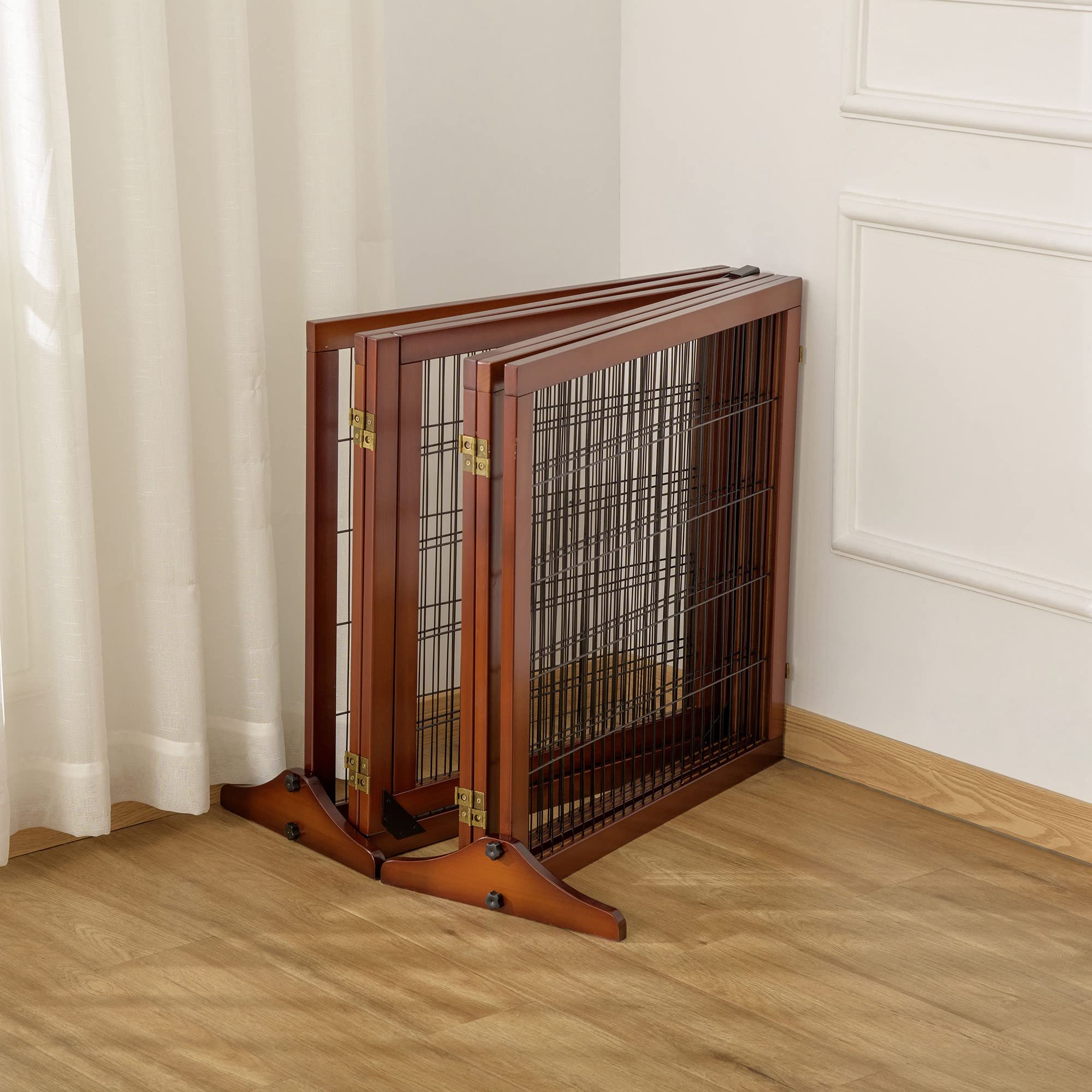 PawHut Barrera para Perros de 6 Piezas, 432 x 70 cm, Puerta de Seguridad Plegable con 2 Patas de Apoyo y Puerta Independiente para Pasillos y Escaleras