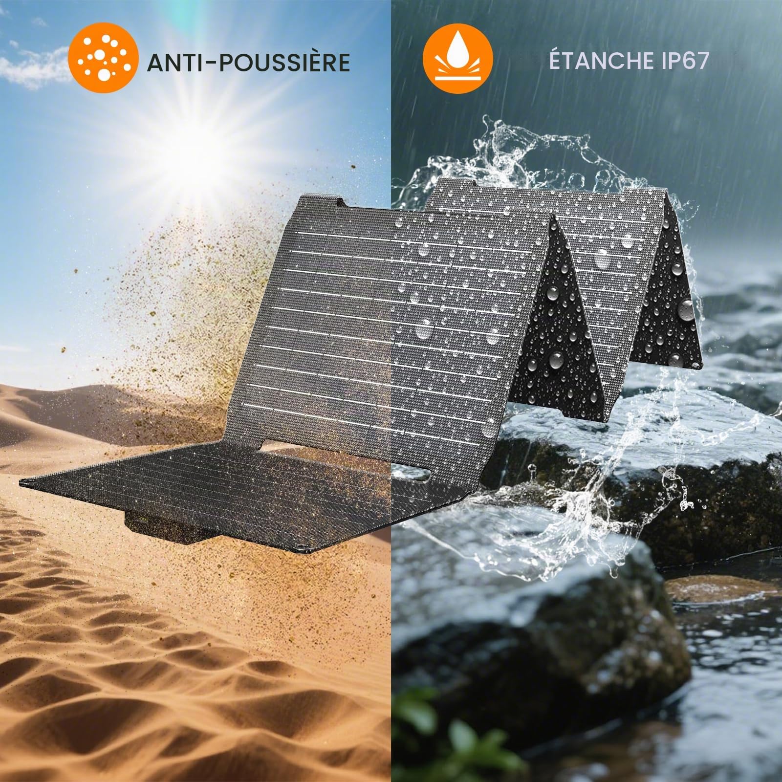 FlexSolar Panneau solaire 40 W, chargeur solaire amélioré PD2.0 USB-C, QC3.0 USB-A et panneau solaire DC IP67 étanche pour petites centrales électriques, téléphones, batteries externes