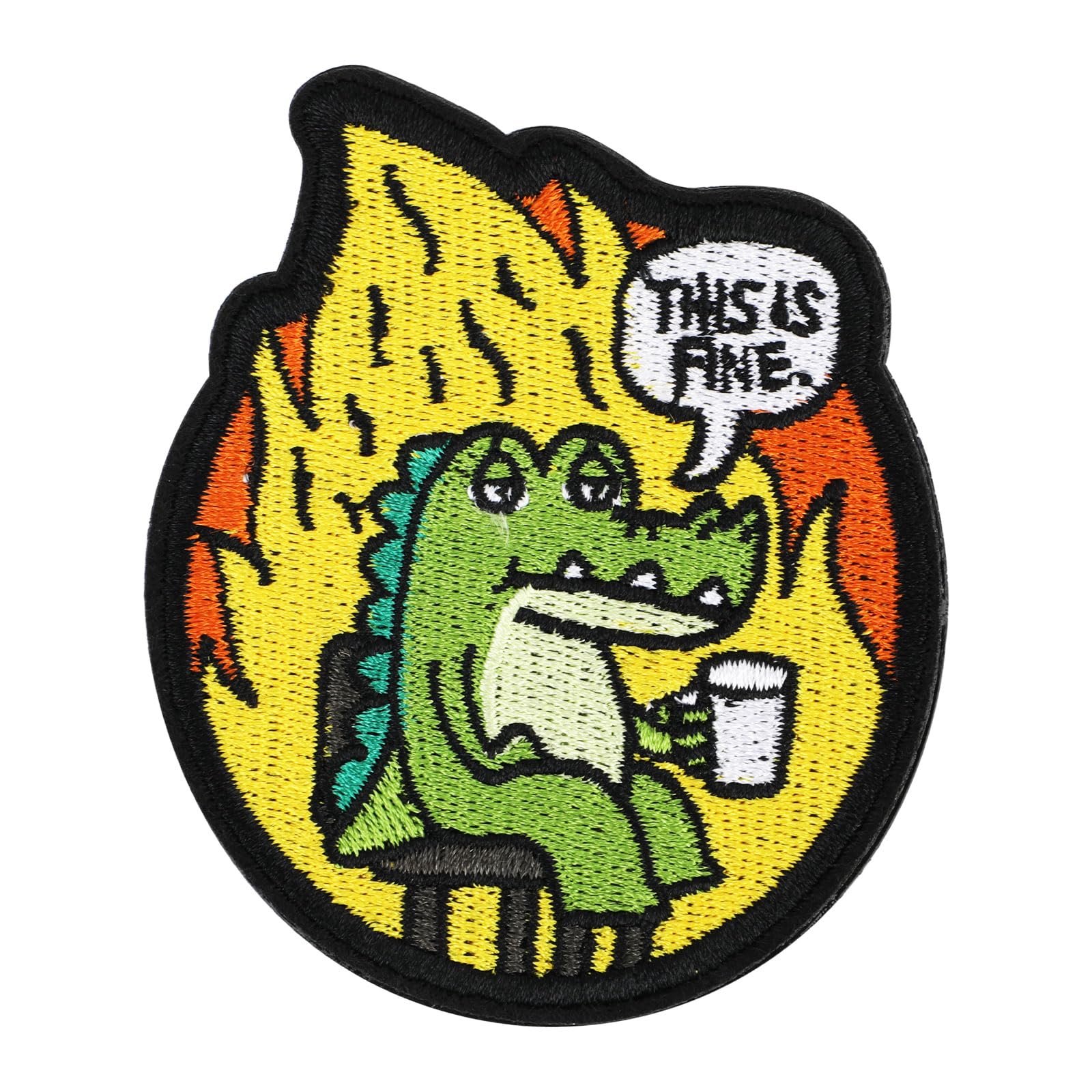 This is Fine Crocodile Patch, Funny Iron On Morale Military Patch Creative Meme Embroidered Patches Embroidered Applique Patches with Magic Tape Backing for Backpacks Jackets Jeans Vests Clothes