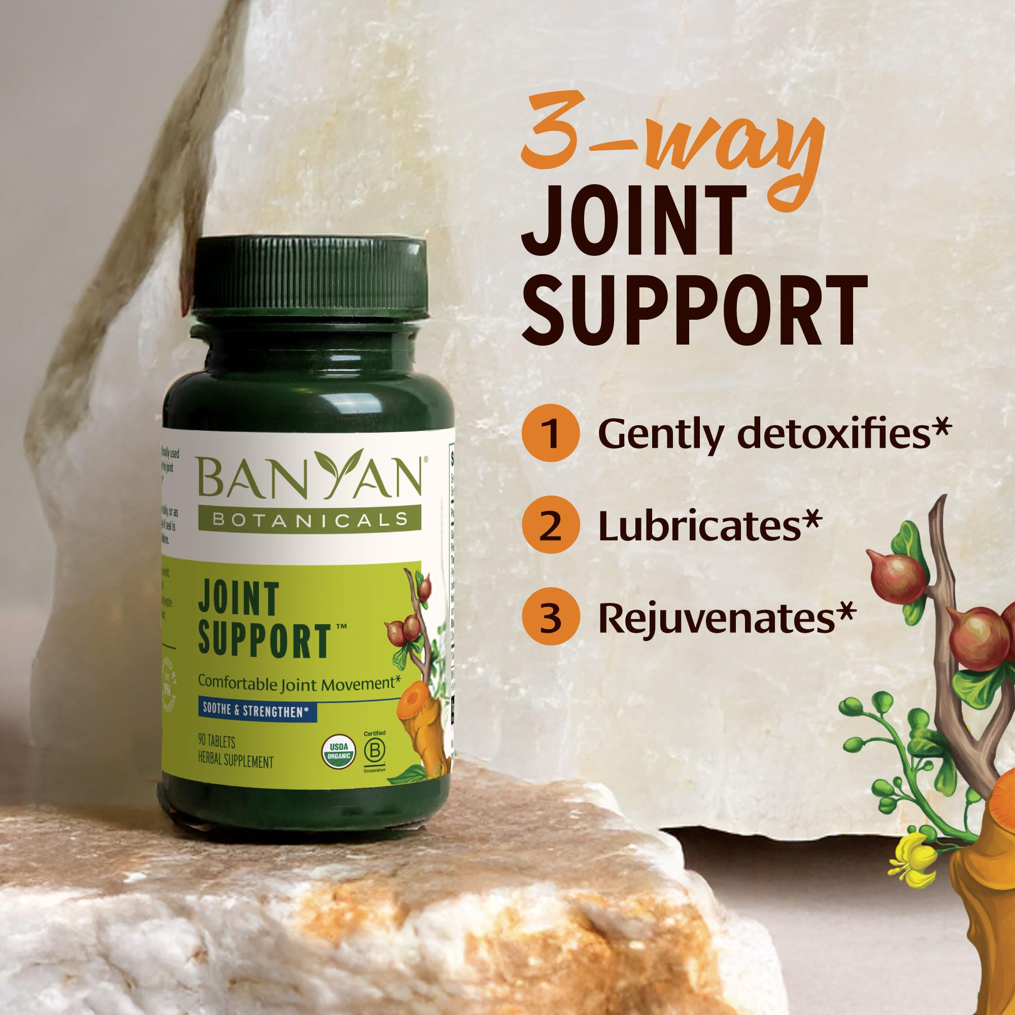 Amazon.com: Banyan Botanicals Organic Joint Support–Advanced Mobility &  Flexibility Supplement with Boswellia,Guggulu Resin & Turmeric–Natural  Lubrication for Cartilage, Bones & Muscles-90 Tablets-USDA Organic : Health  & Household