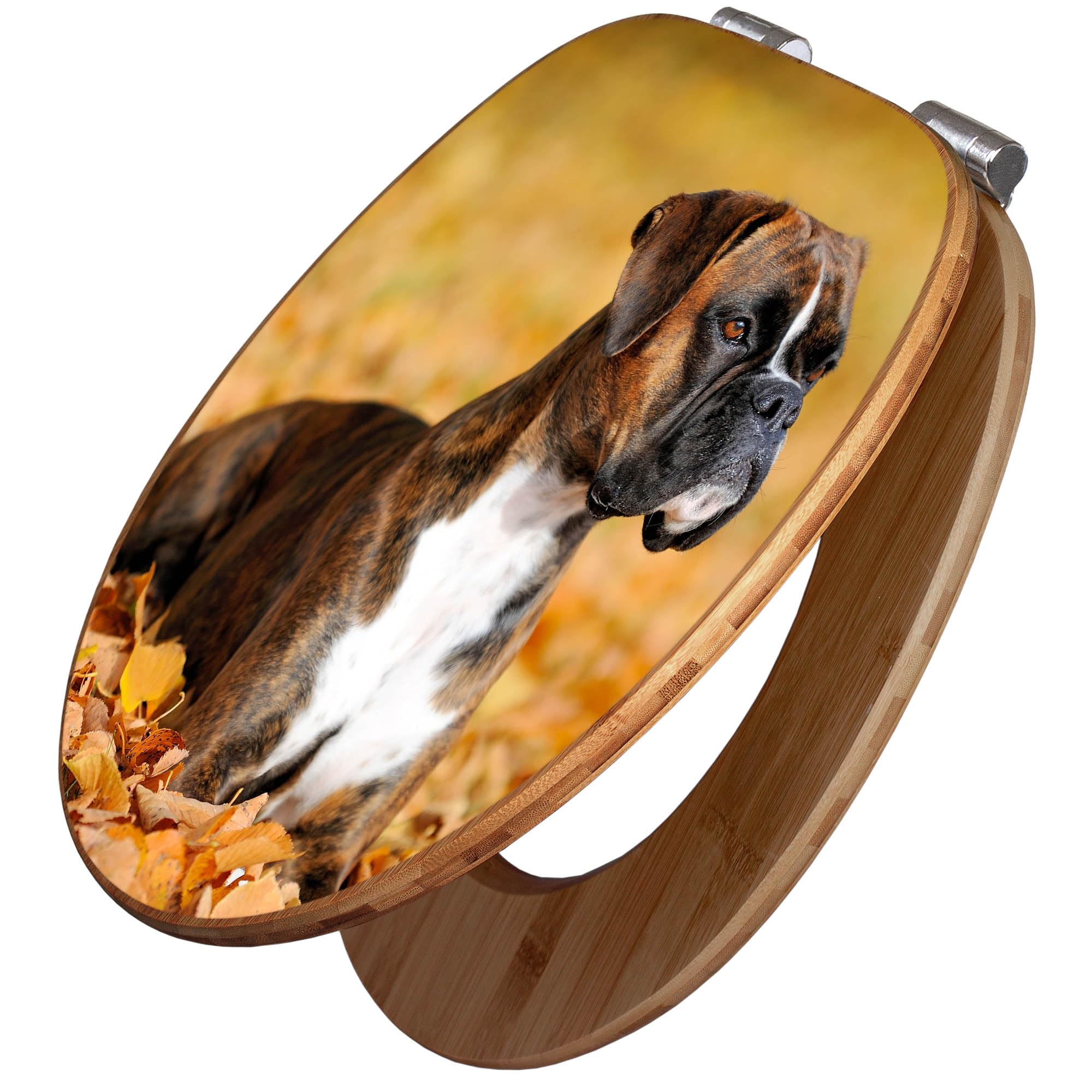 banjado Design WC Sitz Bambus Absenkautomatik 45,8x37,5cm - Toilettendeckel mit Absenkautomatik Holz - hochwertiger Bambus Klodeckel - WC-Sitz für gängigen Toiletten - Motiv Wilhelm