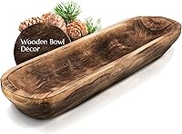 FANDOS 17.75" Hand-Carved Paulownia Wooden Dough Bowl - Rustic Large Decorative Centerpiece for Dining Table, Entryway, Keys & Home Decor